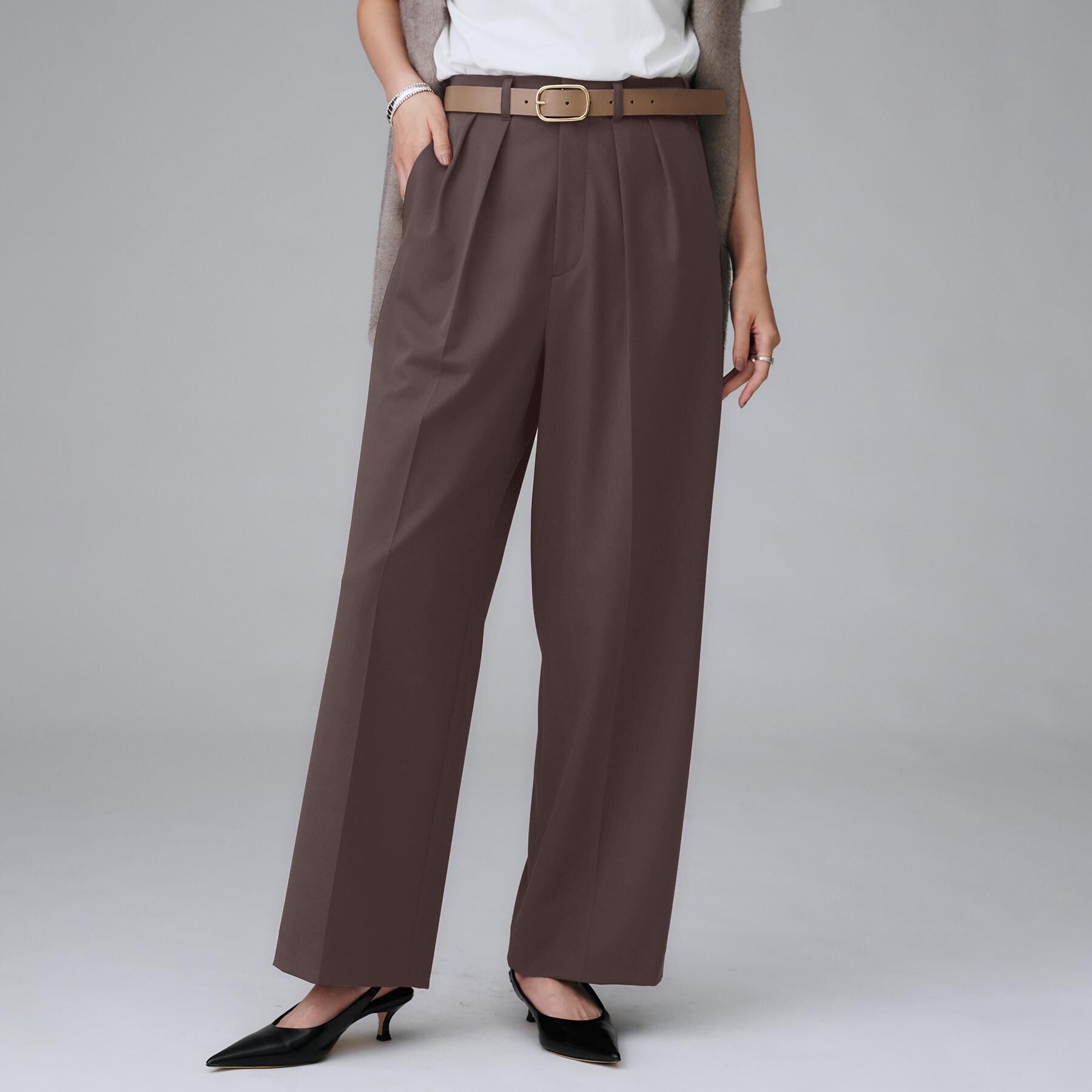 UNTITLED「【洗える/はっ水/後ろウエストゴム】ストレッチ2タックワイドパンツ」|その他|