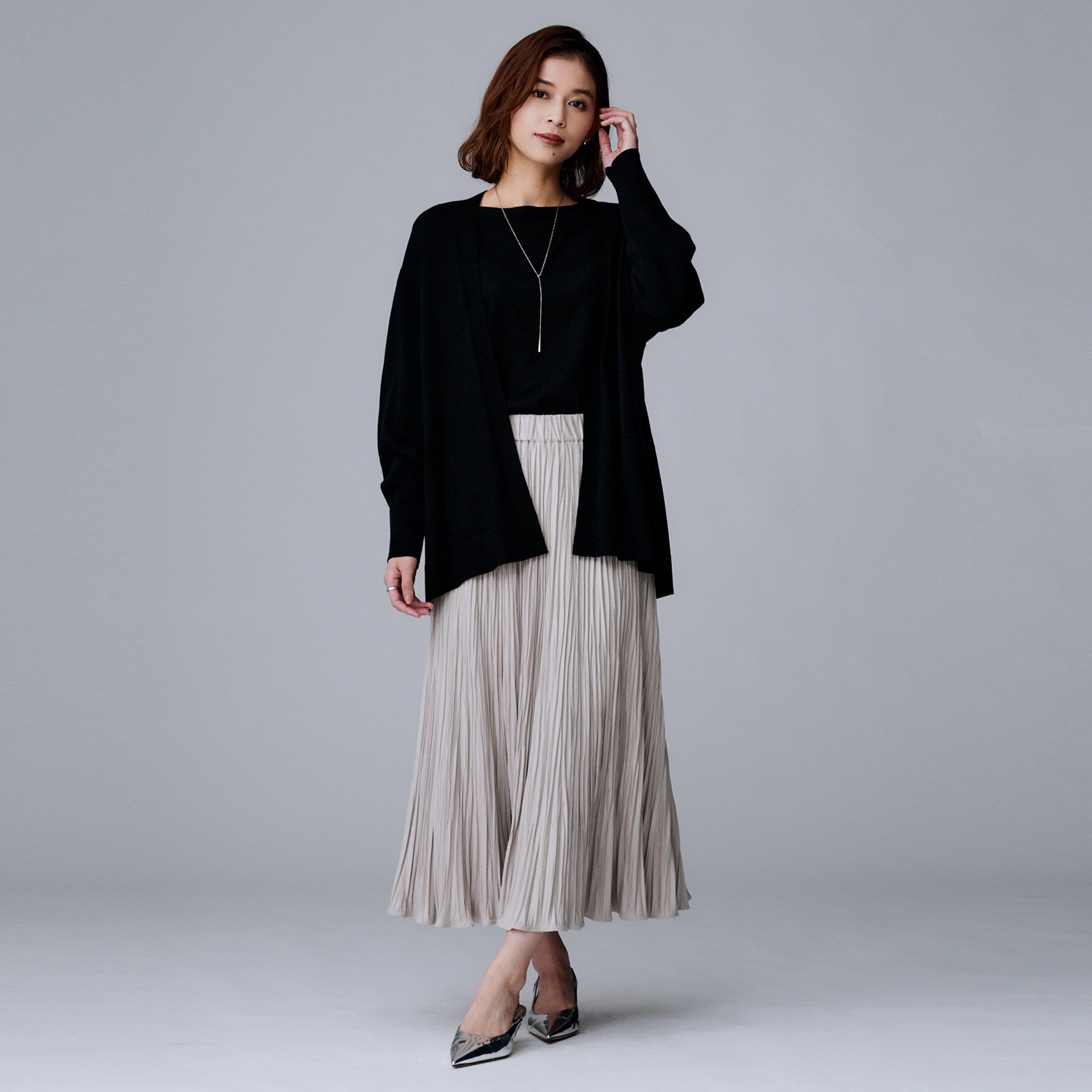 UNTITLED「【アンサンブル可/洗える/ボタンなし】シルクウールカシミヤ 着流しカーディガン」|カーディガン|