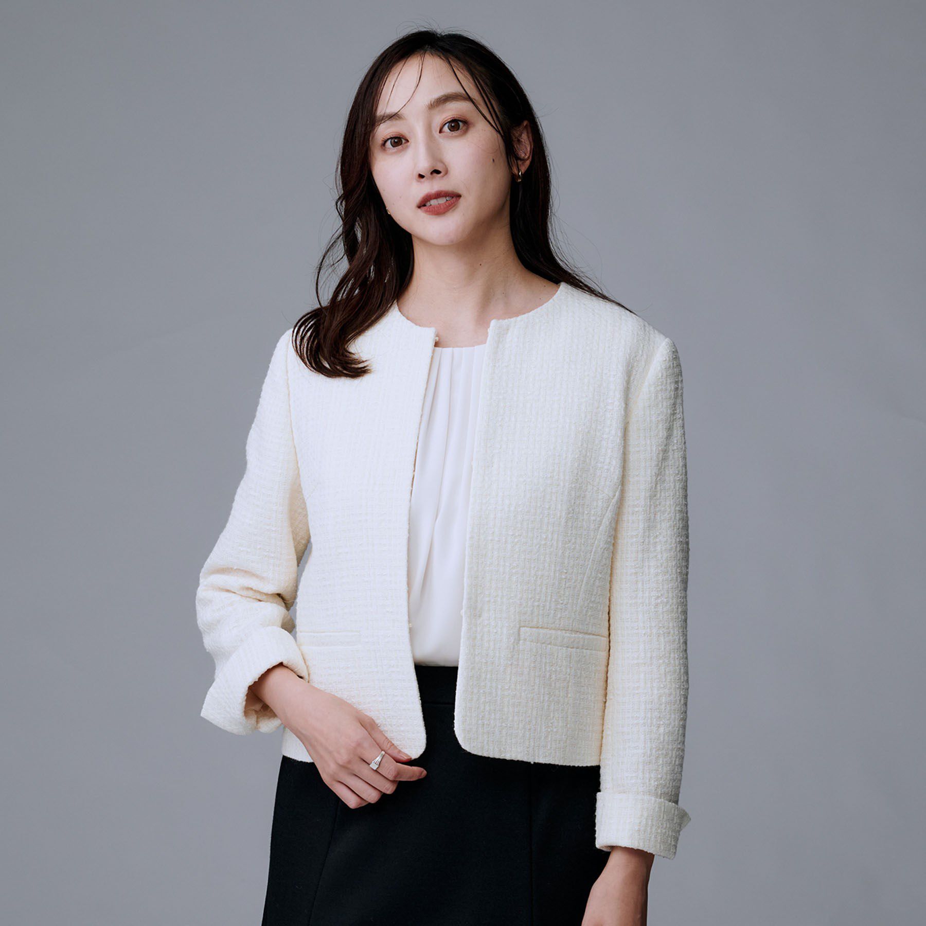 UNTITLED「【セットアップ可/フォーマル】ツイードジャケット」|ノーカラージャケット|アイボリー(404)