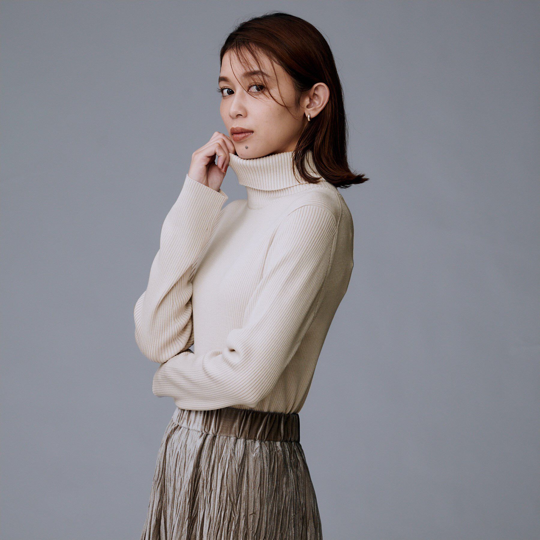 UNTITLED「【洗える/アンサンブル可能/ウール100%】リブタートルネックウールニット」|ニット・セーター|