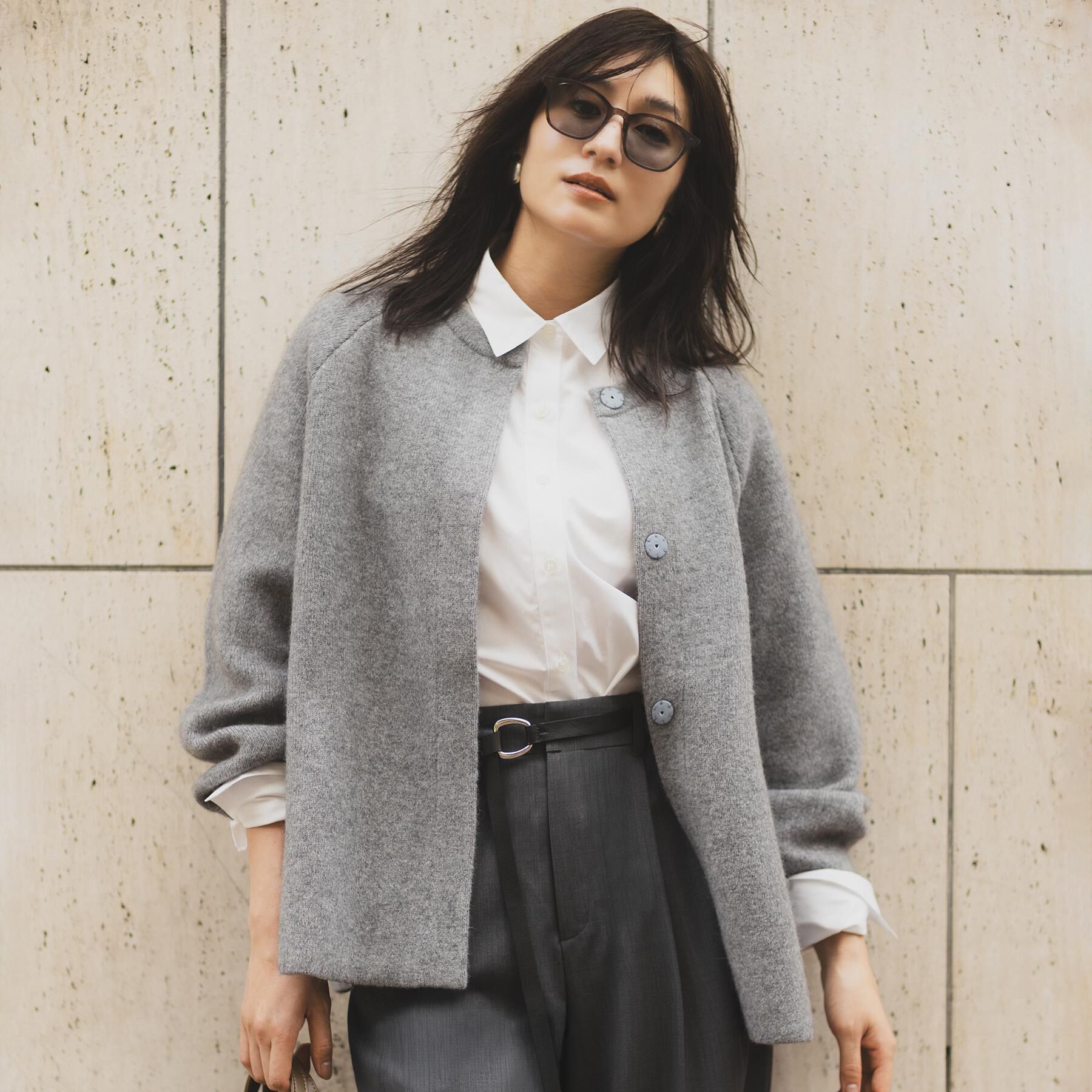 UNTITLED「【軽アウター/ミドル丈】ウールニットコーディガン」|カーディガン|グレー(012)