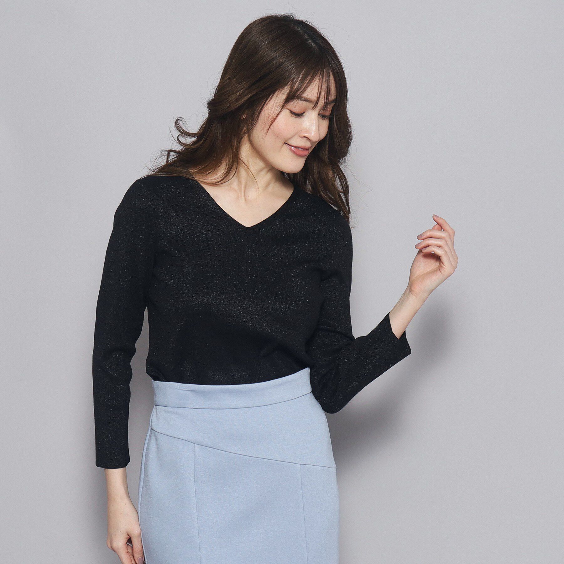 COUP DE CHANCE「【洗える／Vネック】華やかなラメ入りニットプルオーバー」|ニット・セーター|ブラック(019)