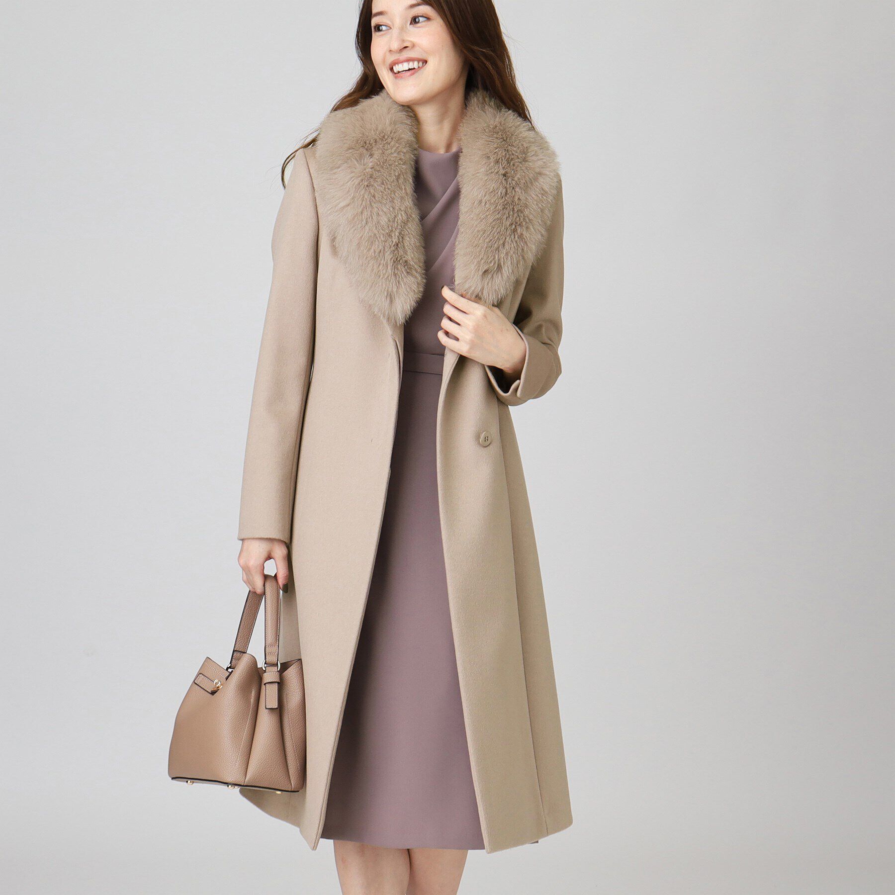 COUP DE CHANCE「【日本製／ブルーフォックスファー／カシミヤ混】ファー付ウールコート」|チェスターコート|