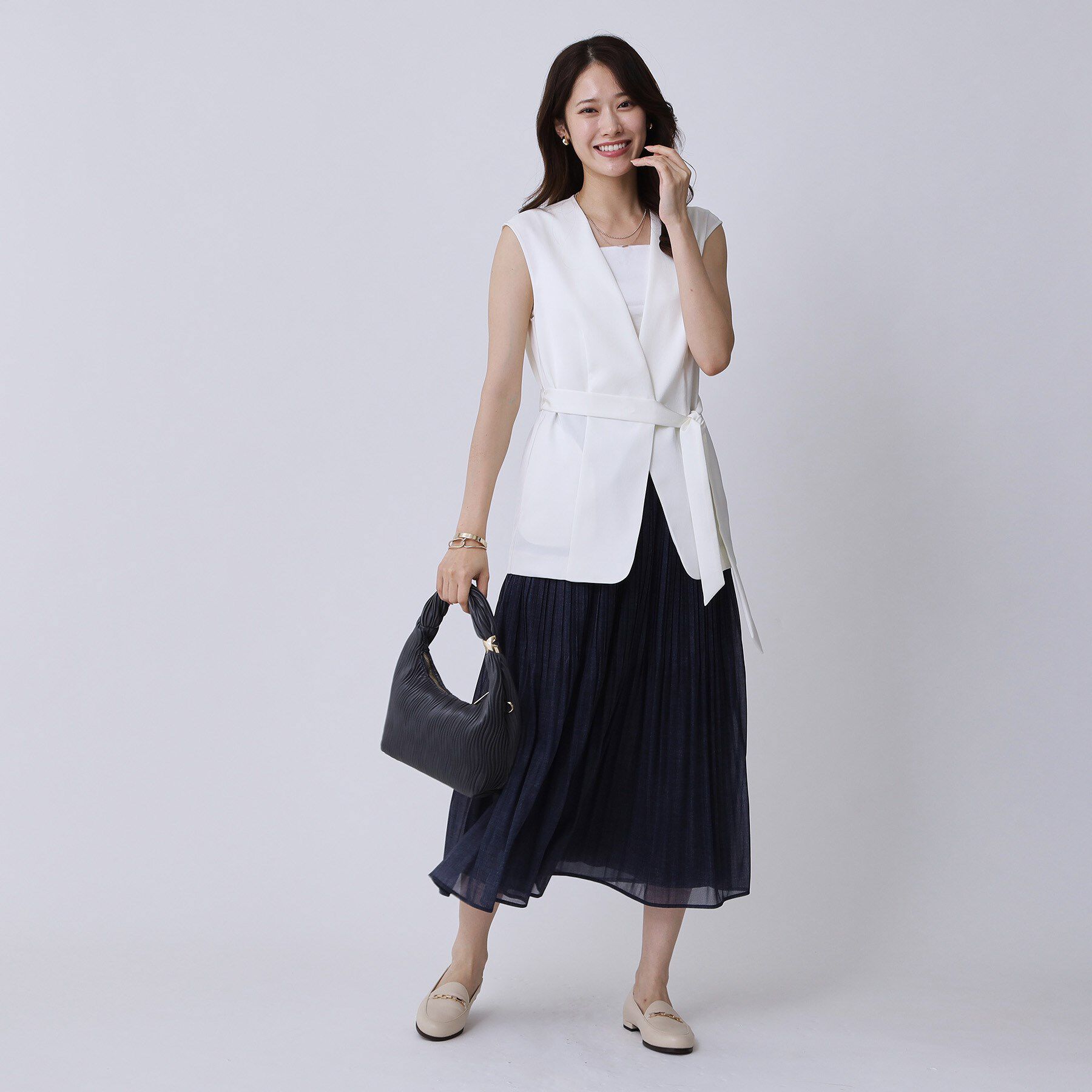 COUP DE CHANCE「【手洗い可／ウエストゴム】デニム柄プリントのプリーツスカート」|スカート|