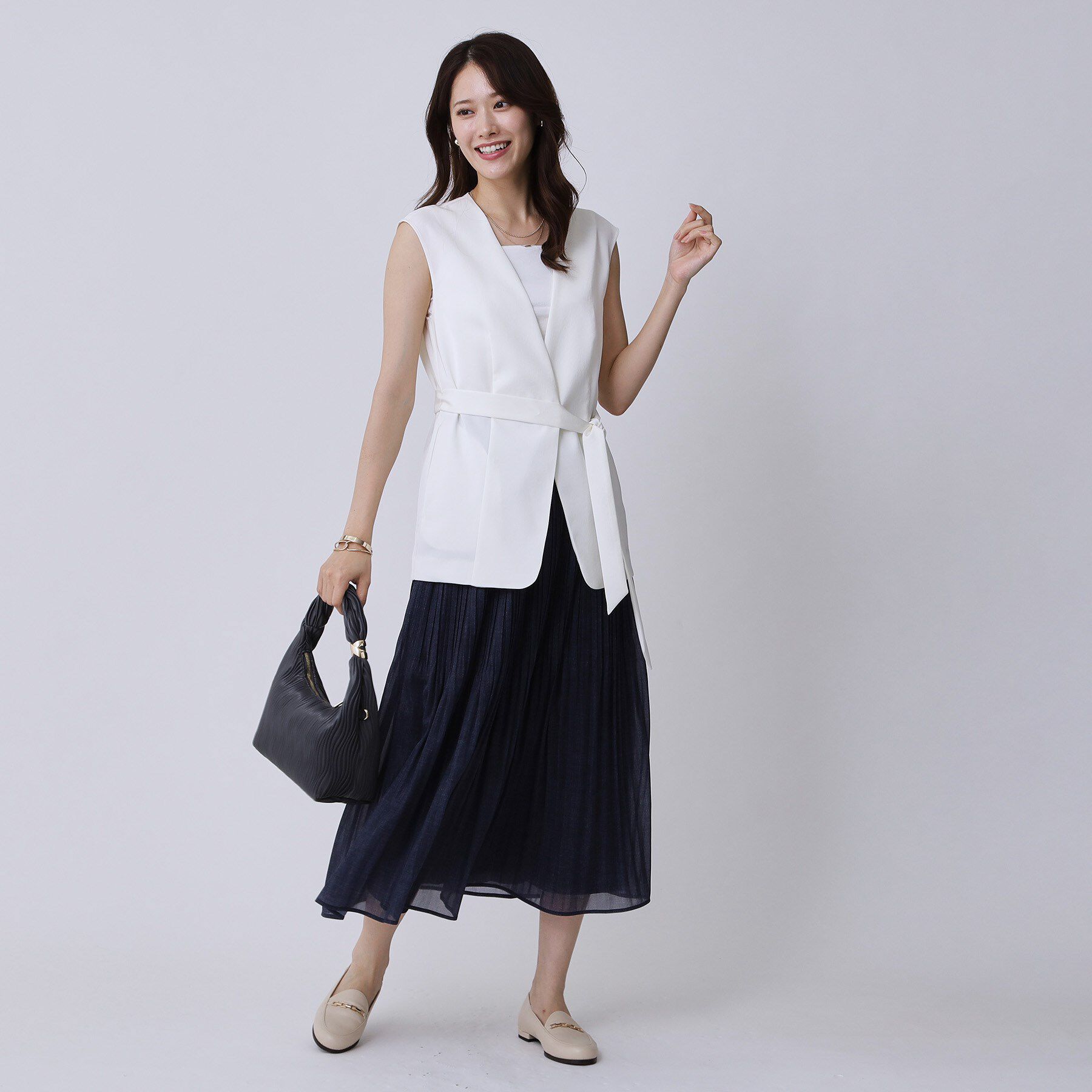 COUP DE CHANCE「【手洗い可／ウエストゴム】デニム柄プリントのプリーツスカート」|スカート|