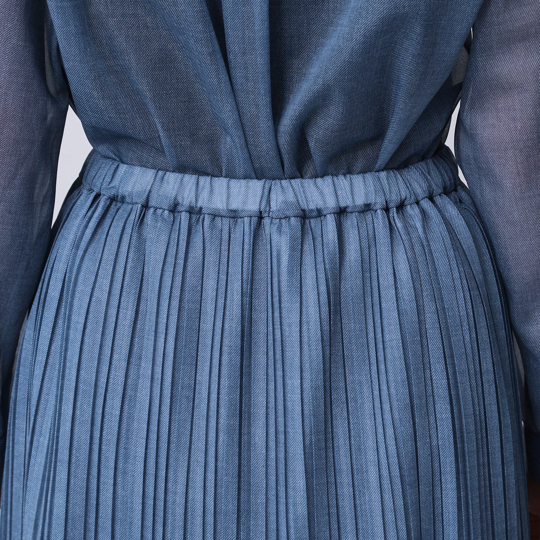 COUP DE CHANCE「【手洗い可／ウエストゴム】デニム柄プリントのプリーツスカート」|スカート|