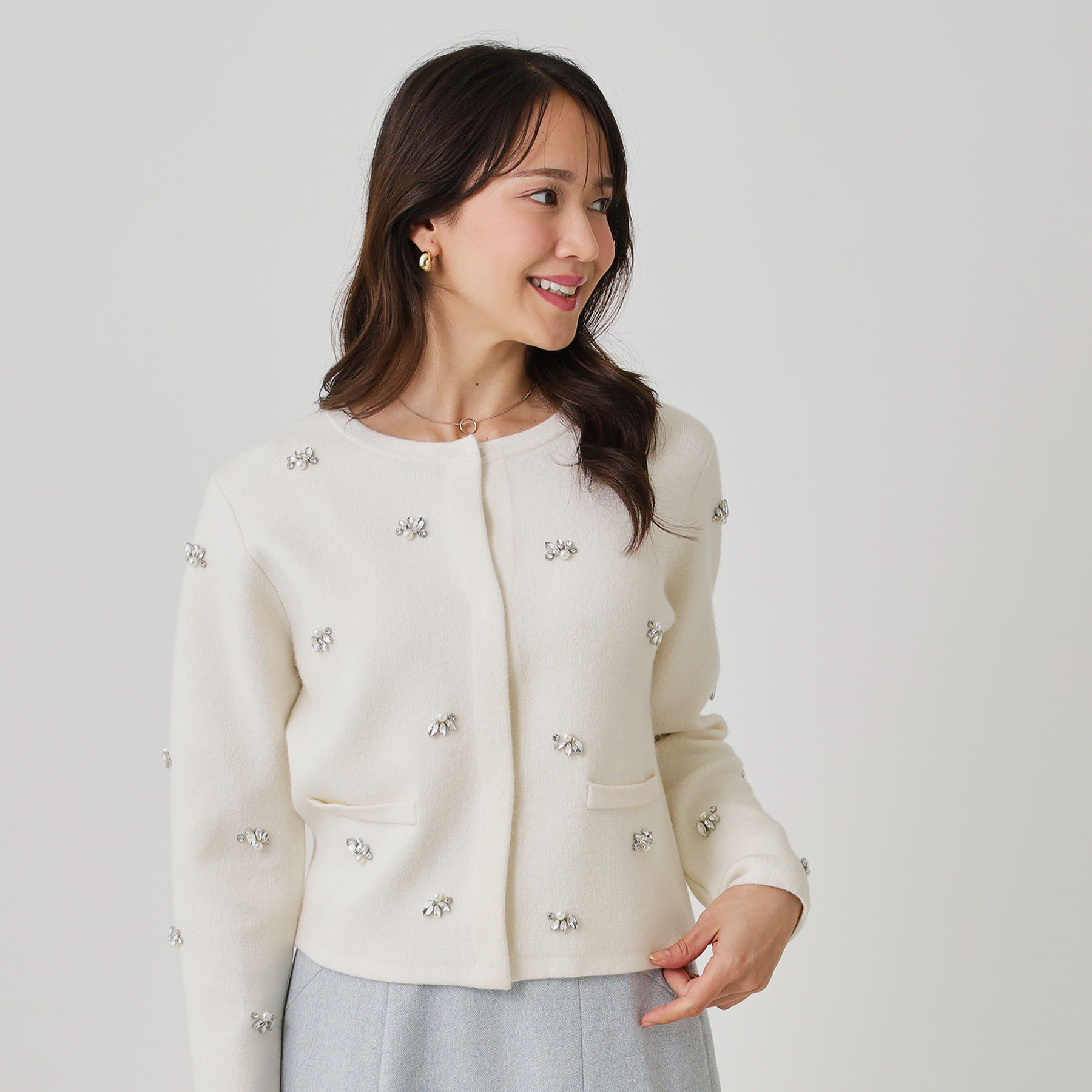 COUP DE CHANCE「【手洗い可】ビジュー付カーディガン」|カーディガン|