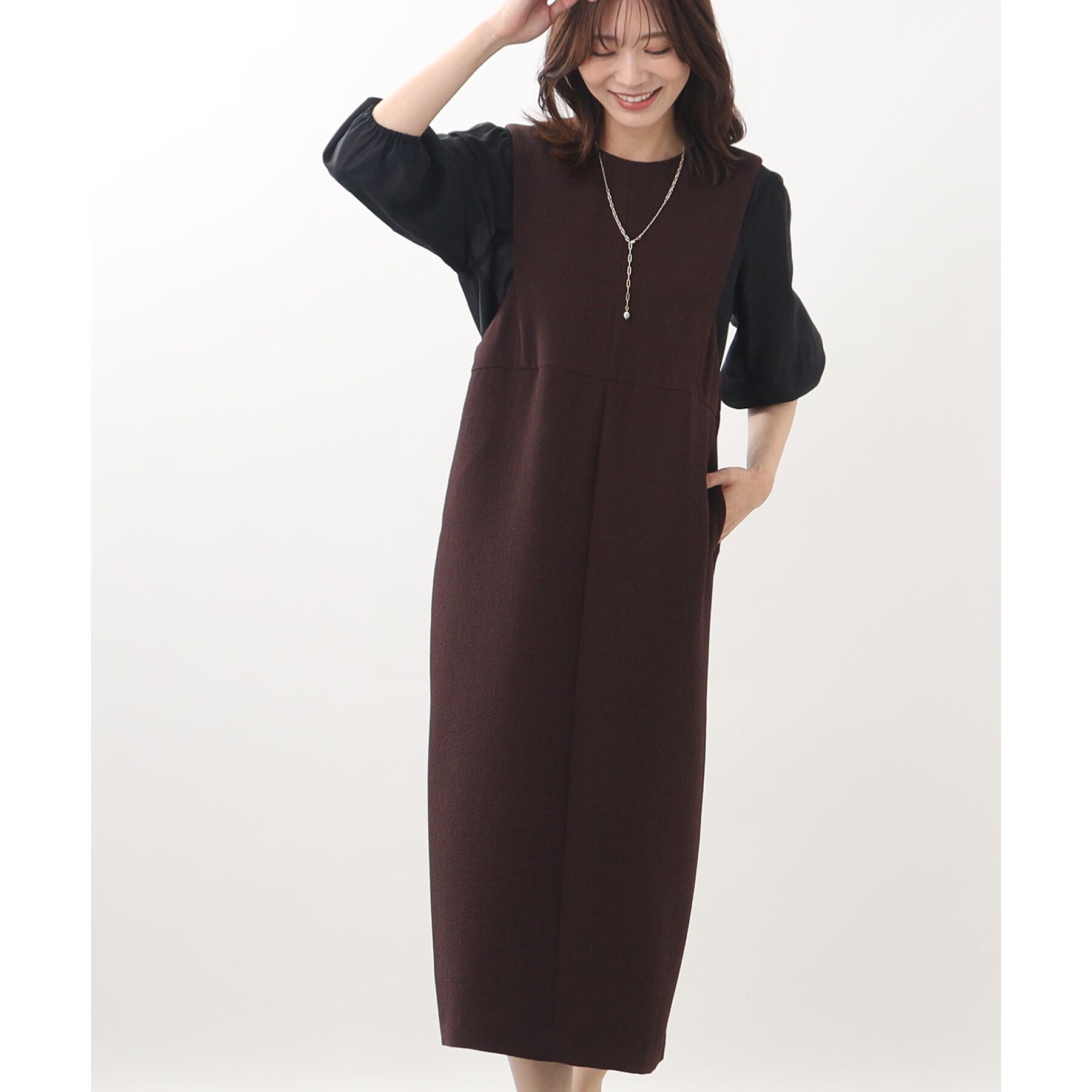 Reflect「【手洗い可／すっきり見え】大人ジャンパードレス」|ワンピース|ボルドー(064)