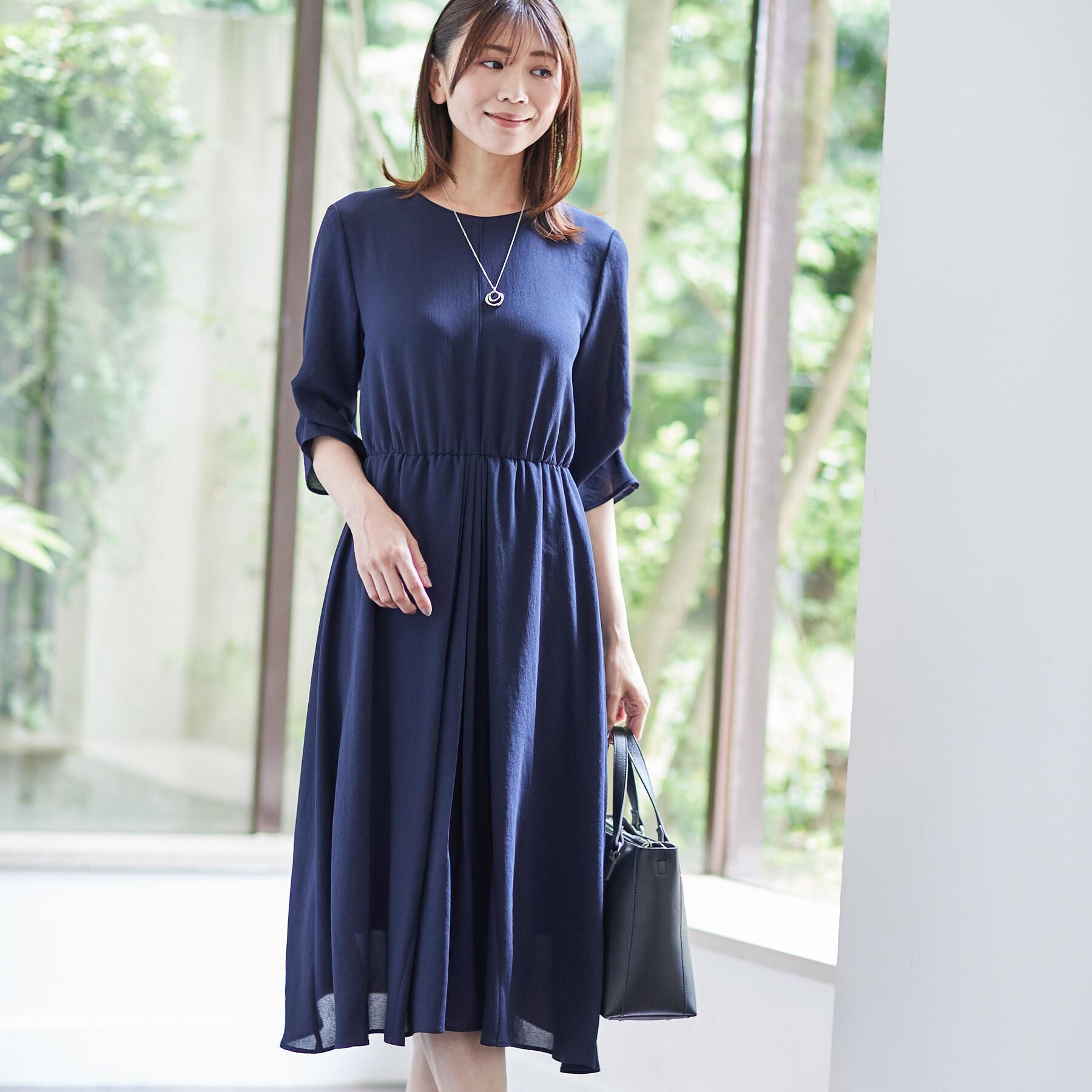 Reflect「【吸水速乾／防しわ】シルキープリーツワンピース」|ワンピース|ネイビー(094)