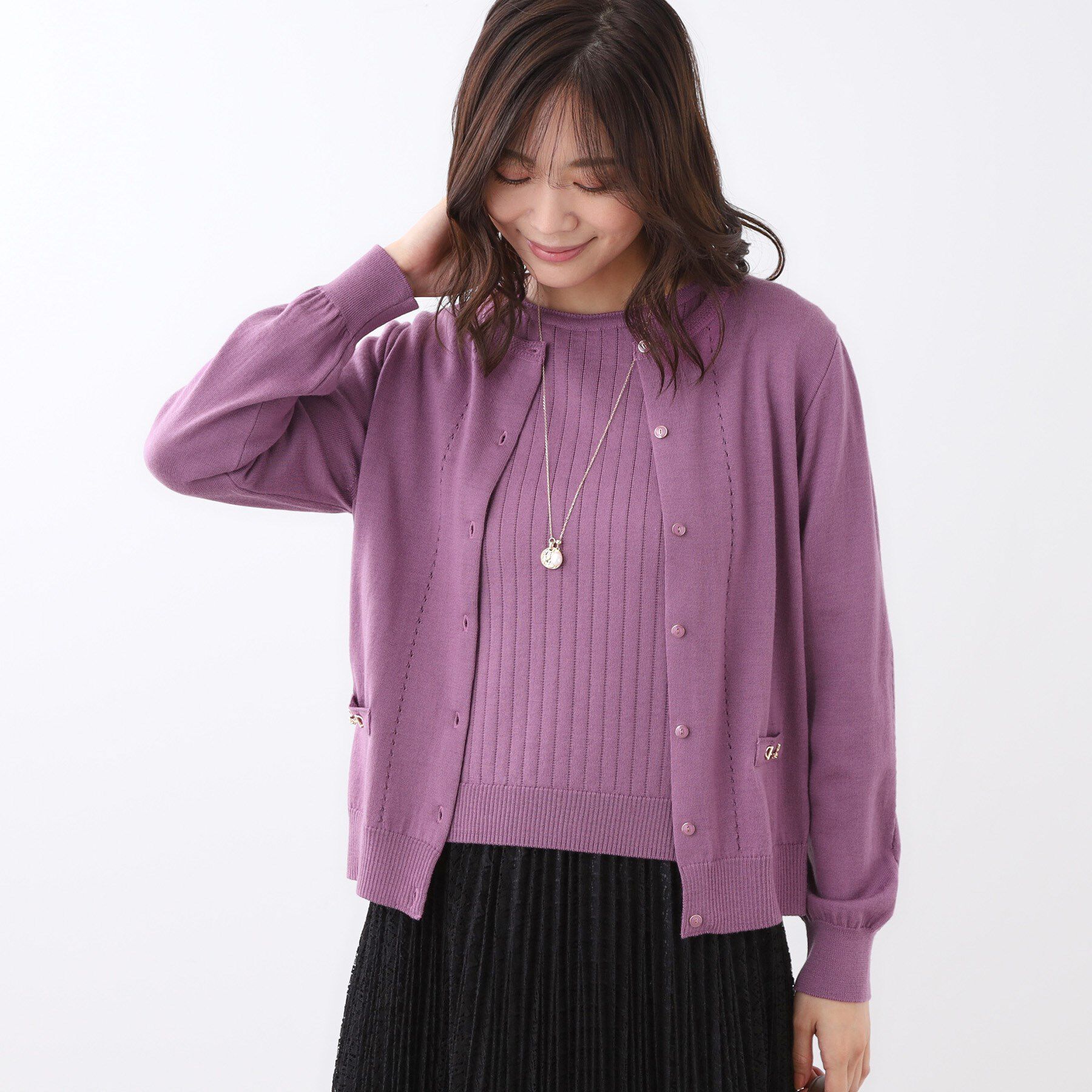 Reflect「【WEB先行カラーあり／軽い羽織に◎／アンサンブル可】透かし柄カーディガン」|カーディガン|