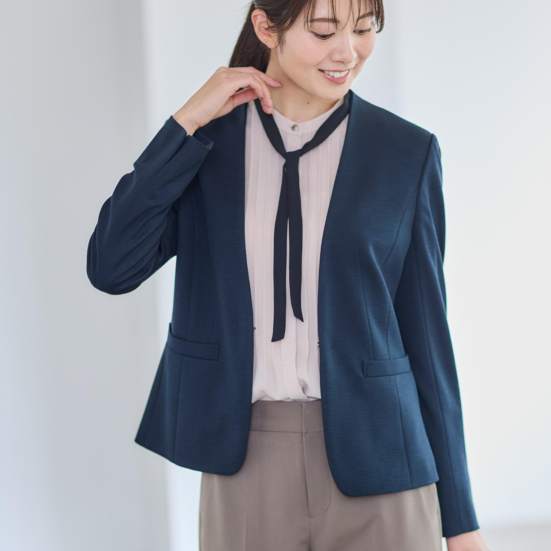 Reflect「【配色ボウタイ付き】八分袖ジョーゼットブラウス」|シャツ・ブラウス|