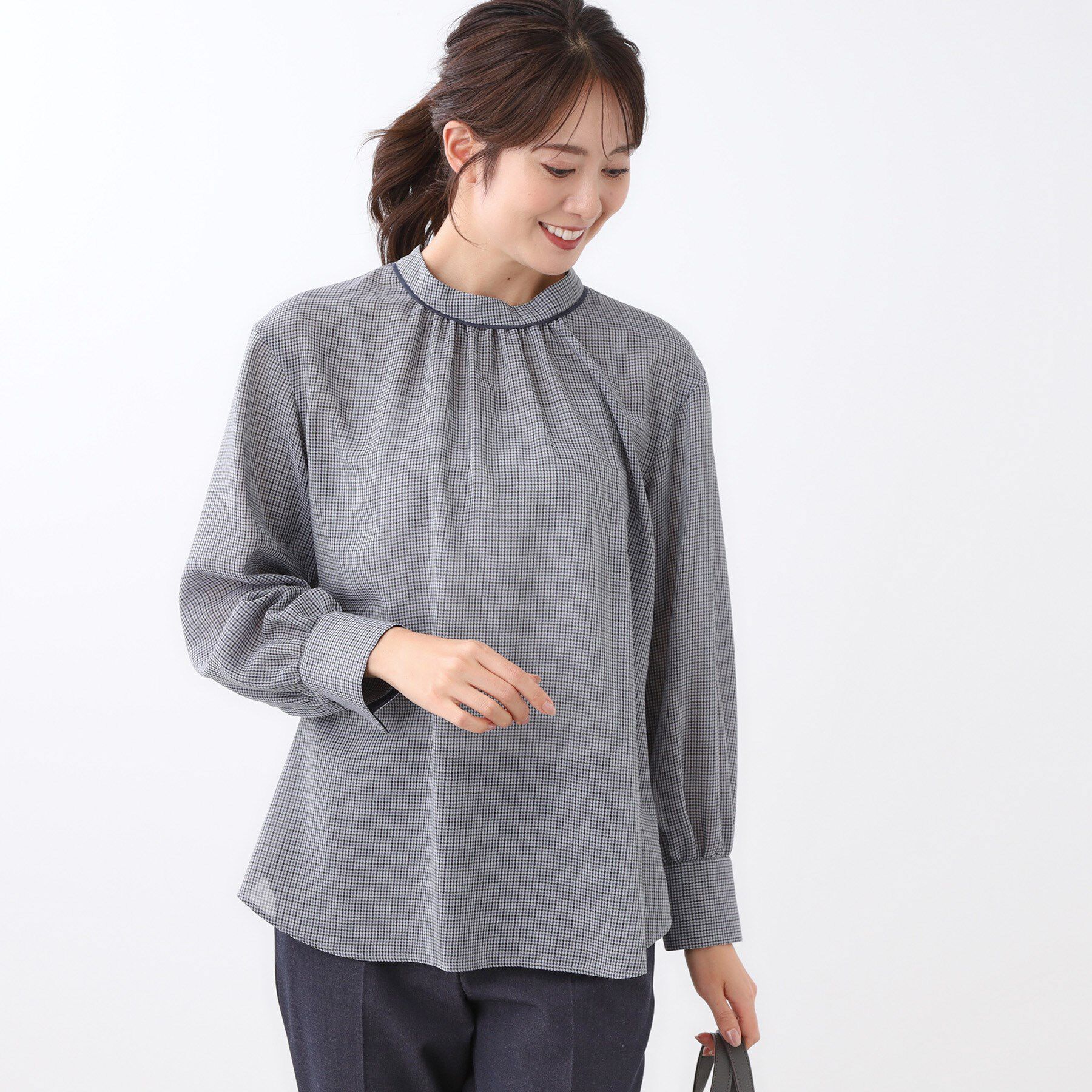 Reflect「【長め丈／ドライタッチ】ガンクラブチェック柄ブラウス」|シャツ・ブラウス|