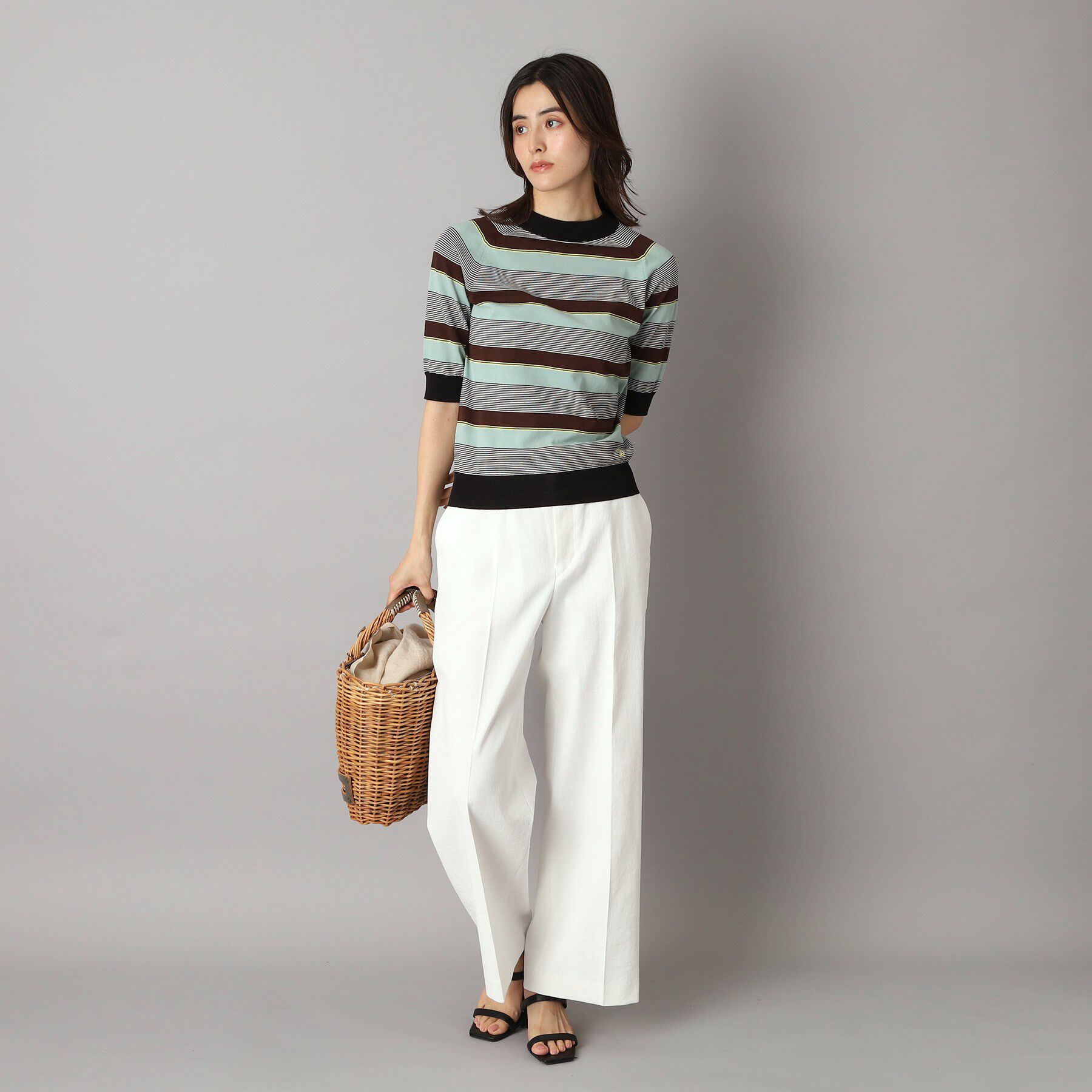 DRESSTERIOR「【洗える】マルチボーダーハーフスリーブニット」|ニット・セーター|