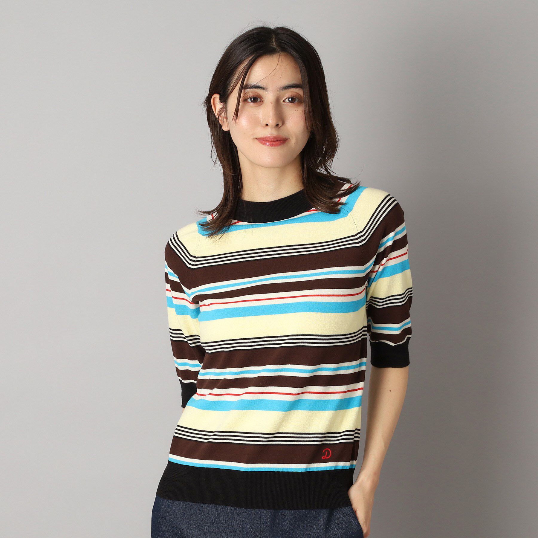 DRESSTERIOR「【洗える】マルチボーダーハーフスリーブニット」|ニット・セーター|