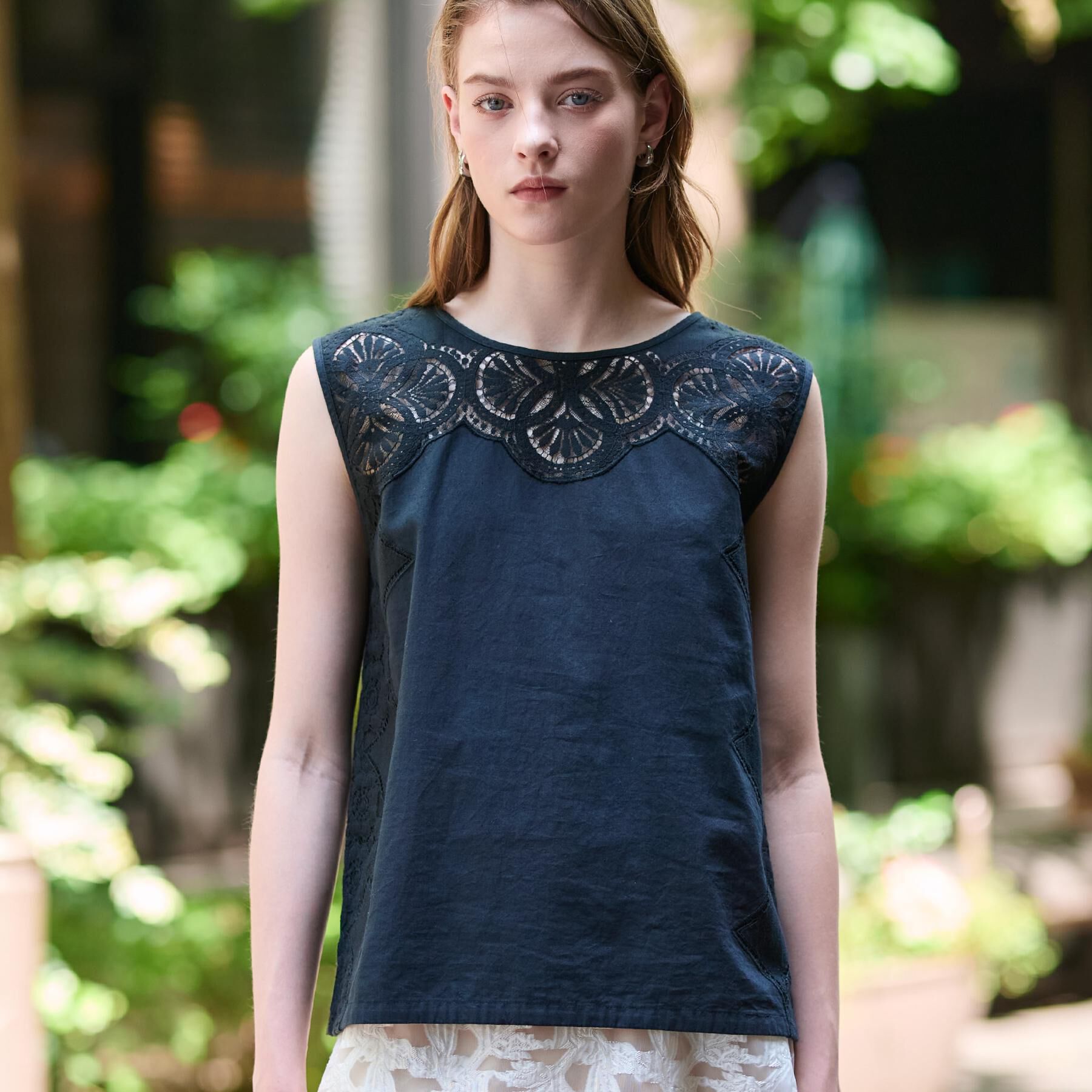 DRESSTERIOR「【コットン100％/洗える】パネルレースブラウス」|シャツ・ブラウス|ブラック(019)