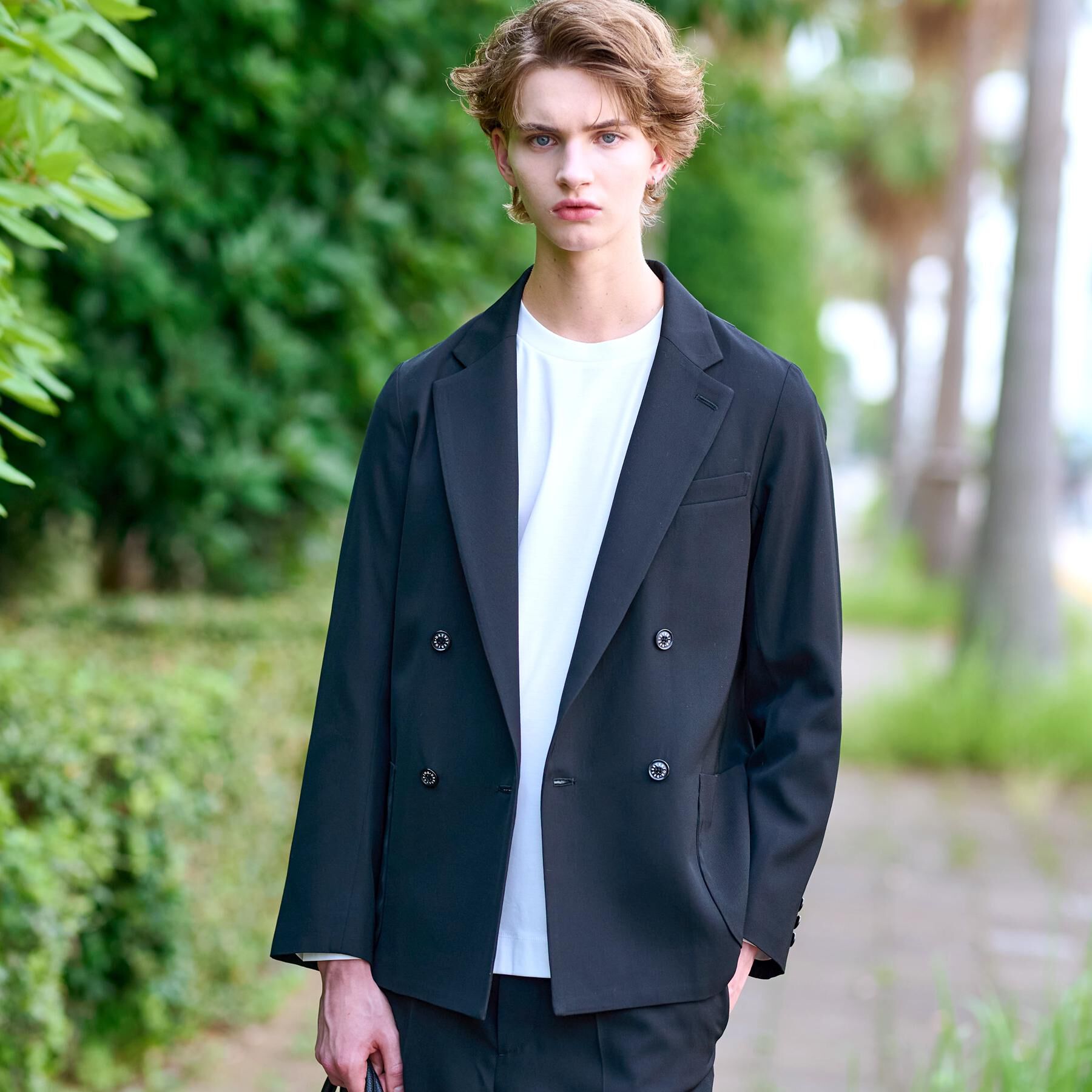 DRESSTERIOR「【セットアップ可】クリアーカルゼ コンフォータブル ダブルジャケット」|テーラードジャケット|ブラック(019)