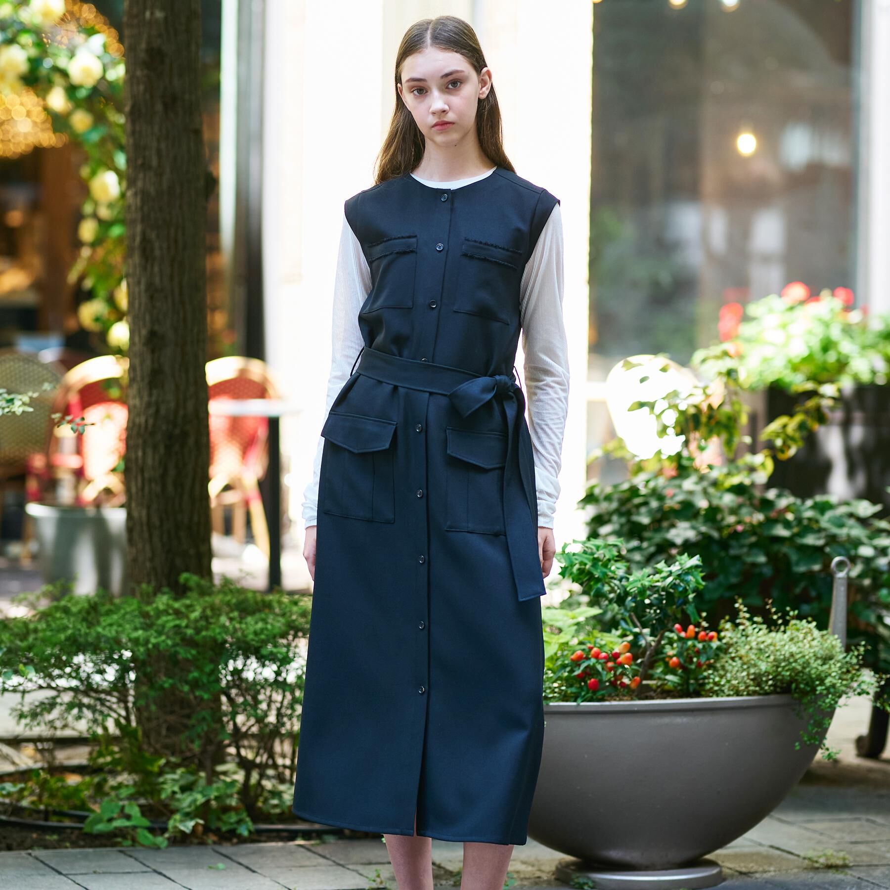 DRESSTERIOR「【洗える/前開きボタン】ウォッシャブルツイードライクワンピース」|ワンピース|