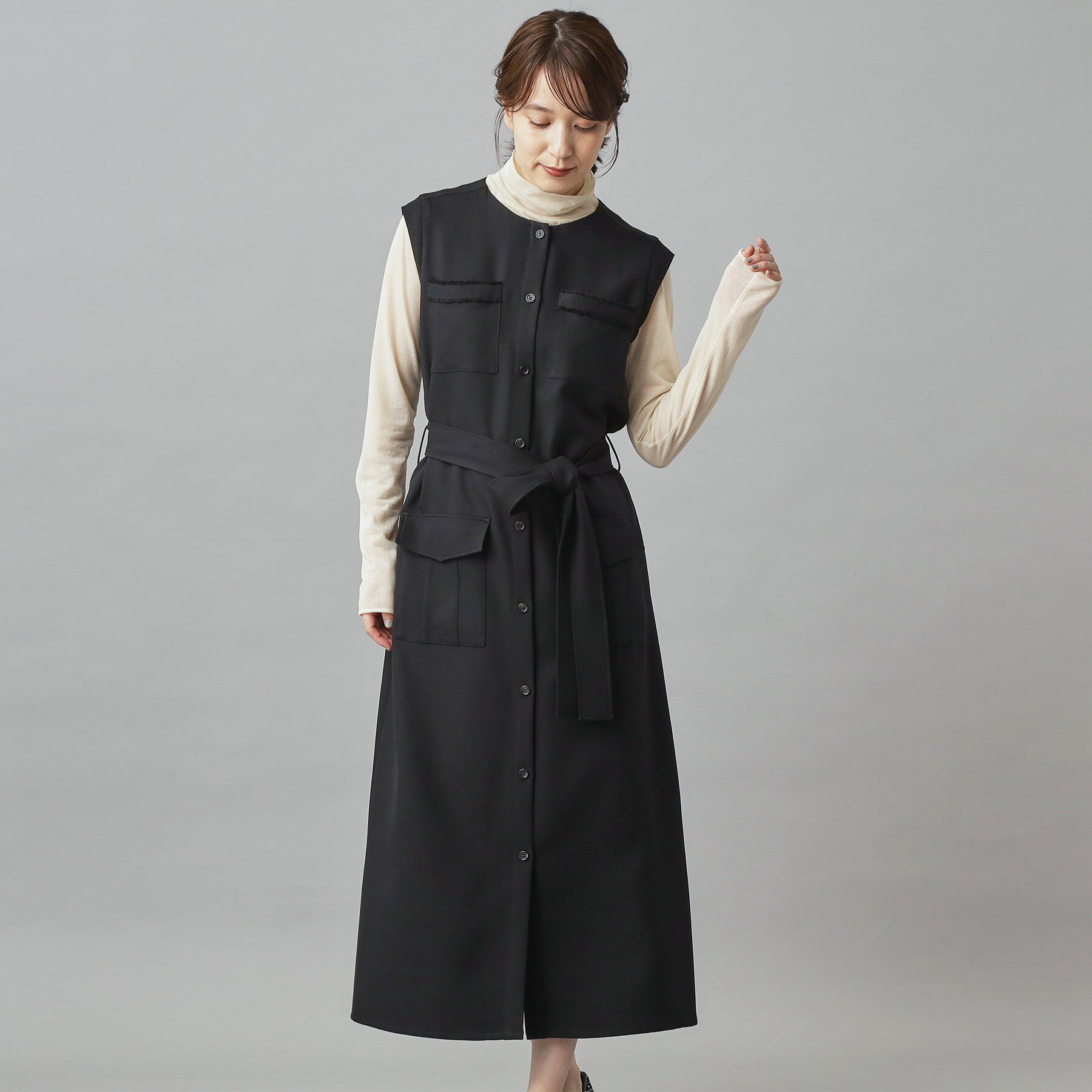 DRESSTERIOR「【洗える/前開きボタン】ウォッシャブルツイードライクワンピース」|ワンピース|