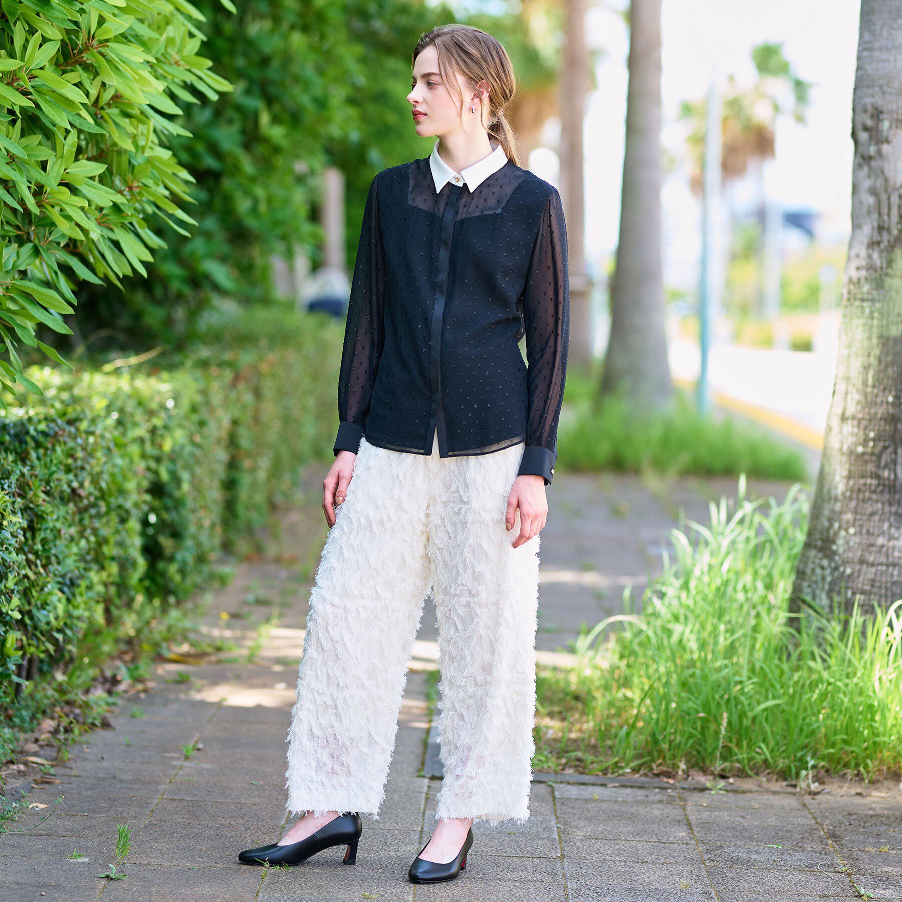 DRESSTERIOR「【洗える/シアー素材】フィルムドットクレリックブラウス」|シャツ・ブラウス|