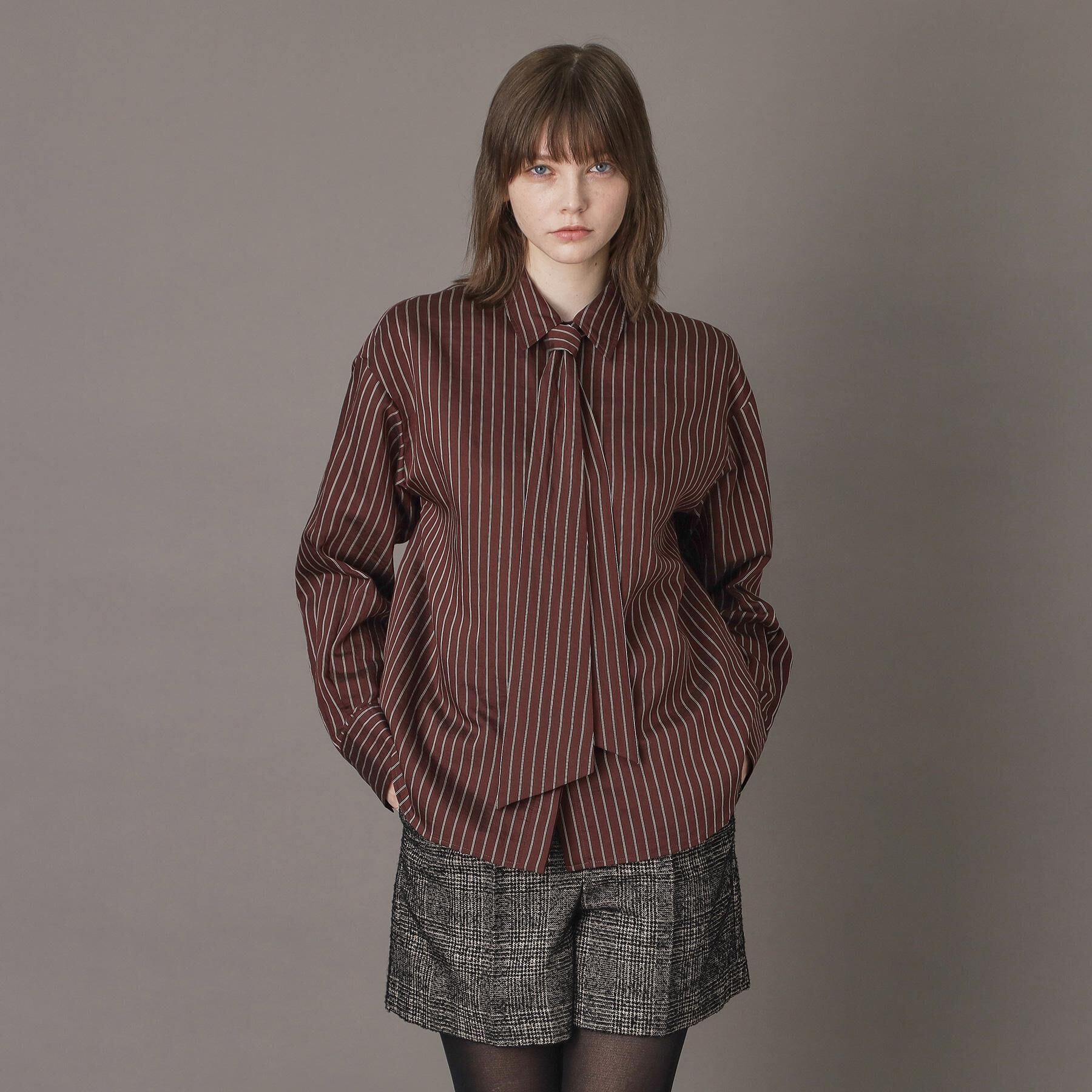 DRESSTERIOR「【洗える/オンオフ/otonaMUSE 11月号掲載】3WAYタイ付きアーカーストライプシャツ」|シャツ・ブラウス|