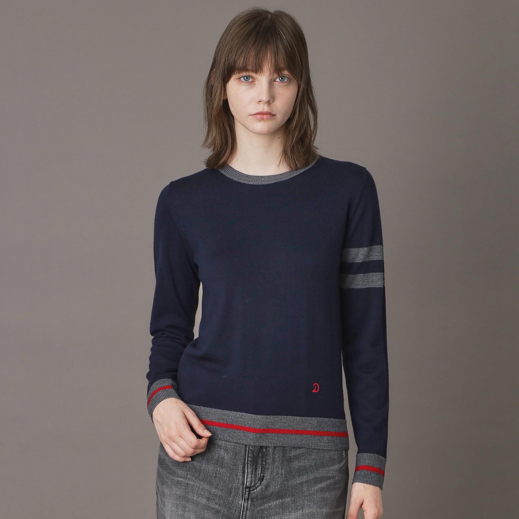 DRESSTERIOR「ファインメリノクルーネックラインプルオーバー」|ニット・セーター|ネイビー(094)