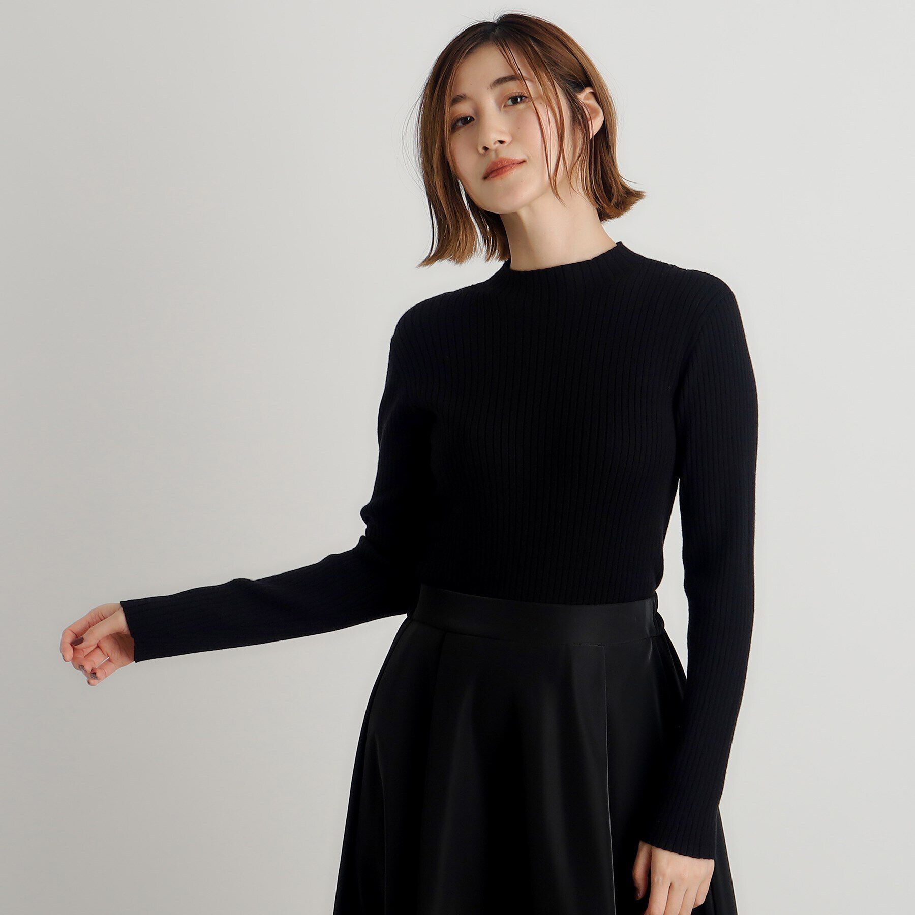 grove「【吸湿発熱／帯電防止】ハイネックリブプルオーバー」|ニット・セーター|