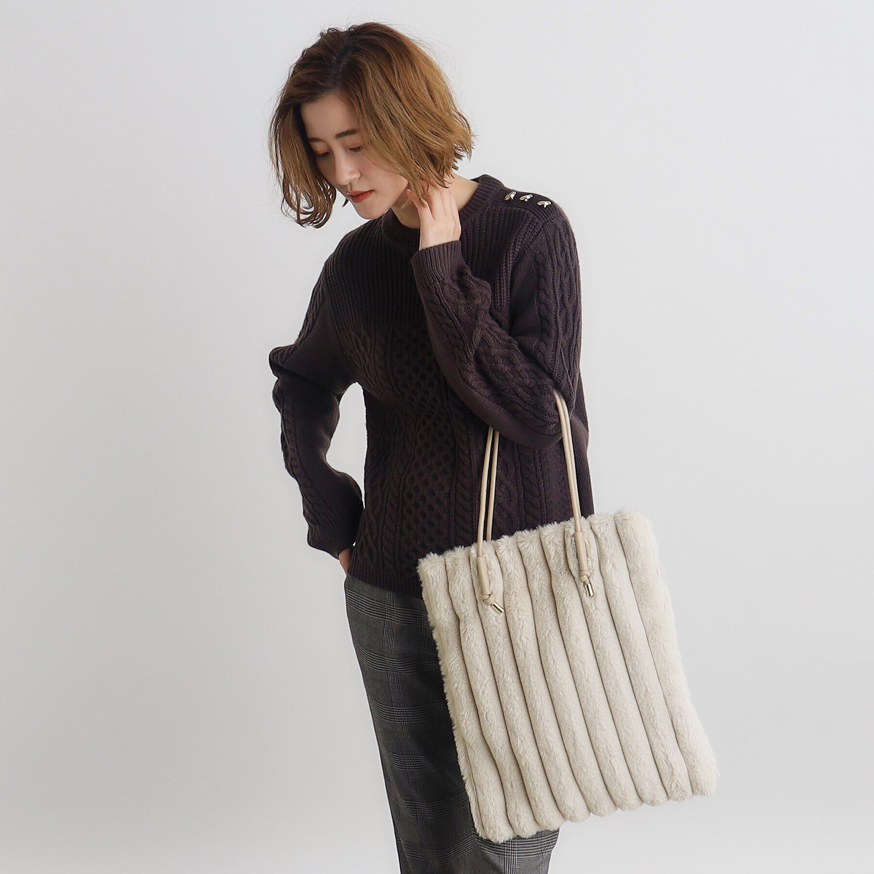 grove「【A4】ノットハンドルストライプエコファートート」|トートバッグ|