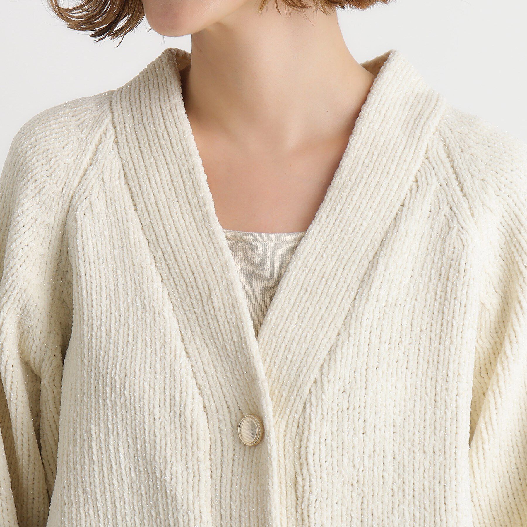 grove「ラメモールVネックカーディガン」|カーディガン|