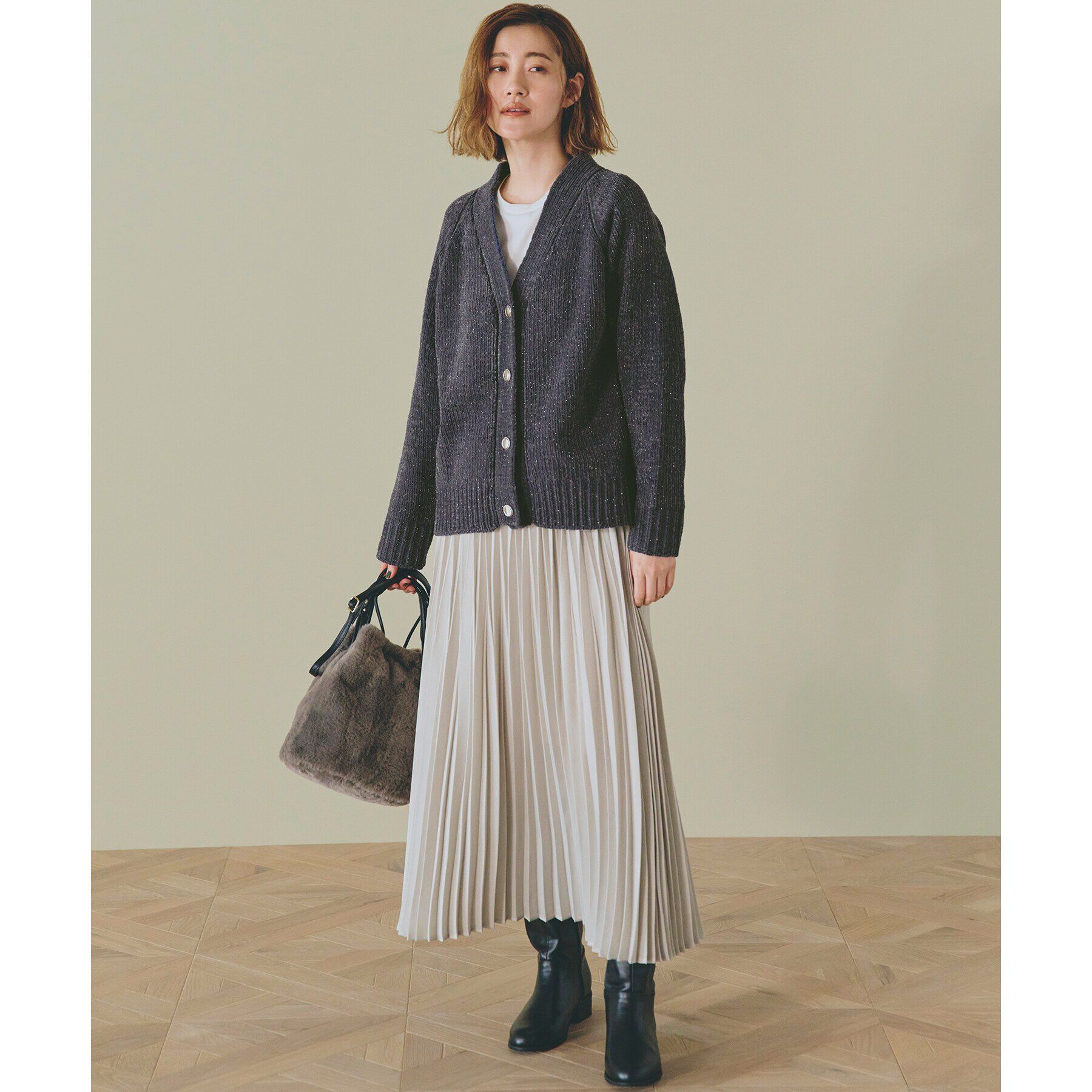 grove「ラメモールVネックカーディガン」|カーディガン|