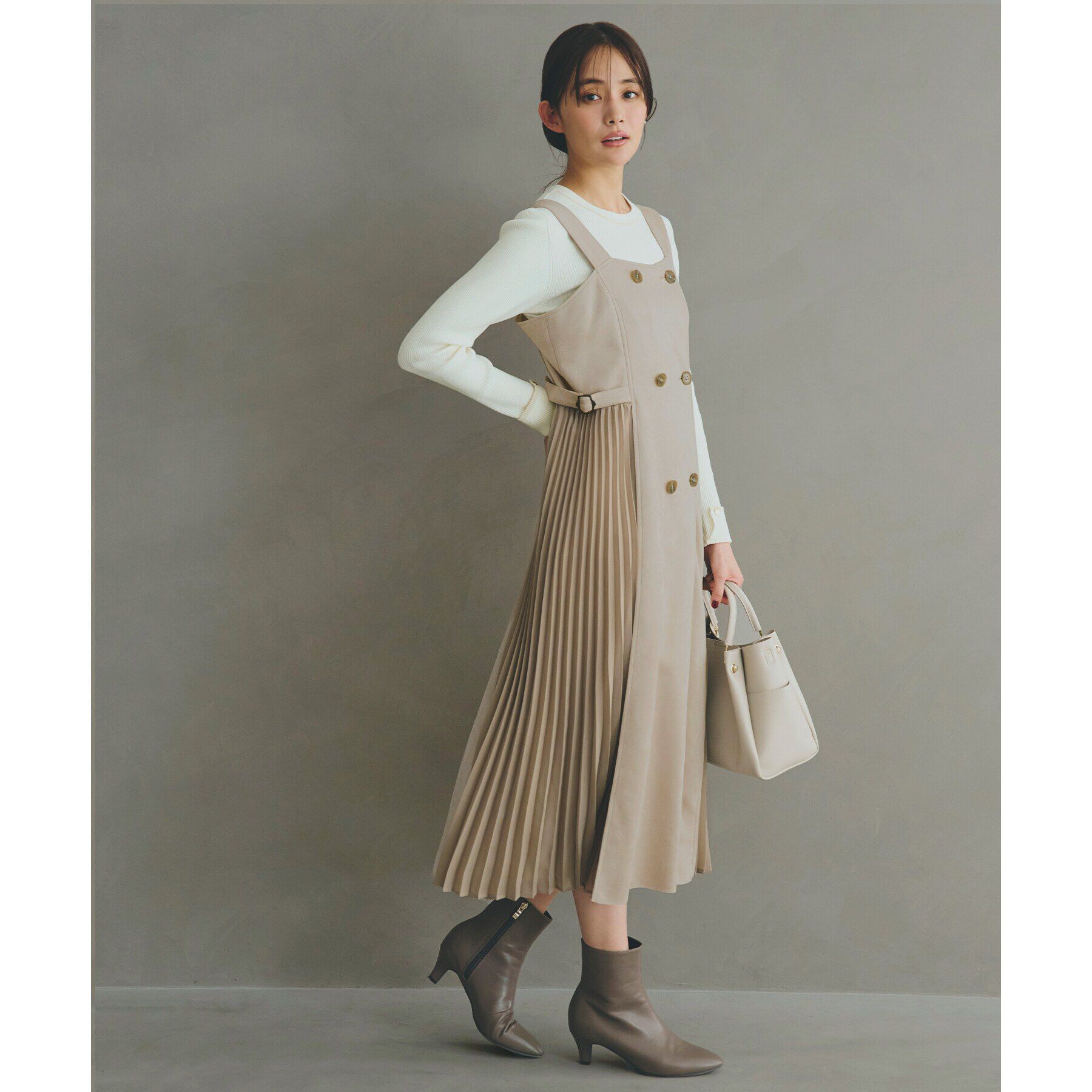 grove「マシュマロタッチサイドプリ―ツワンピース」|ワンピース|グレージュ(050)