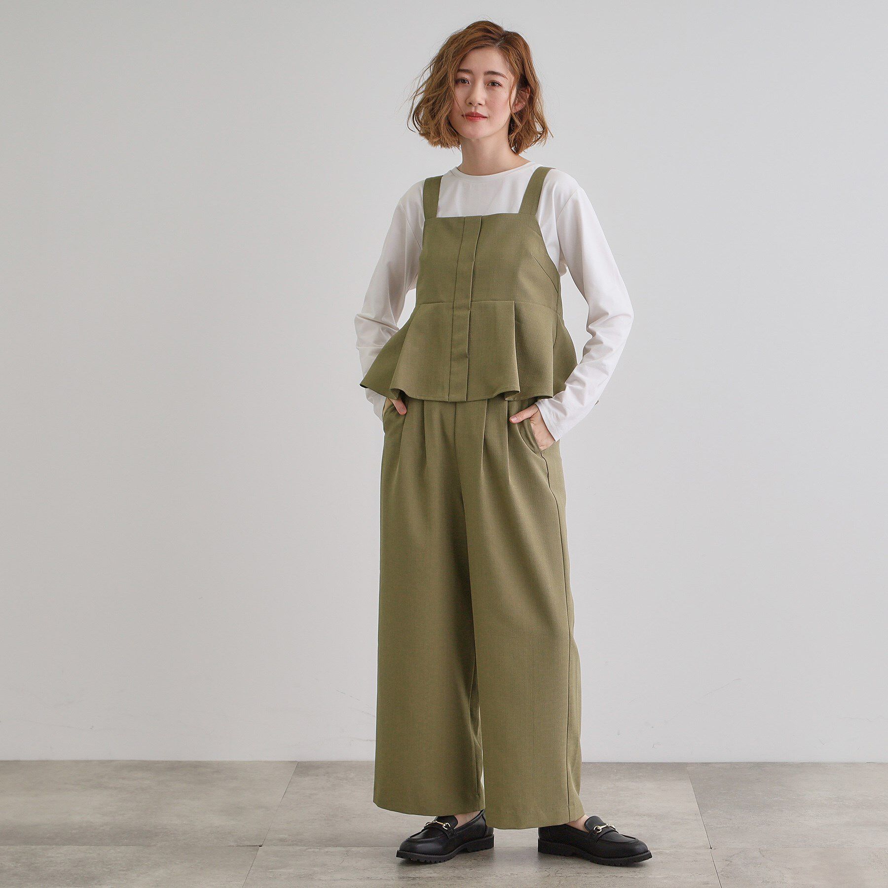 grove「デニムアソート麻調ビスチェセット」|スーツ|カーキ(027)