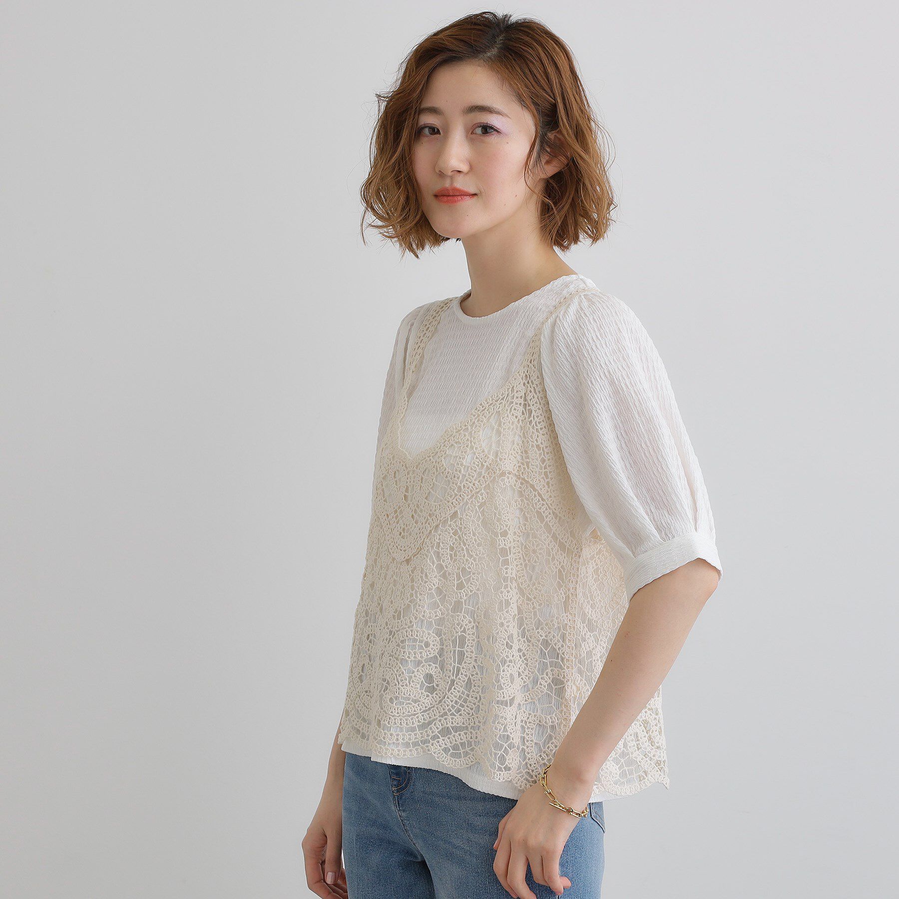 grove「1枚でお洒落に決まるレースビスチェ&times;ブラウスSET」|シャツ・ブラウス|