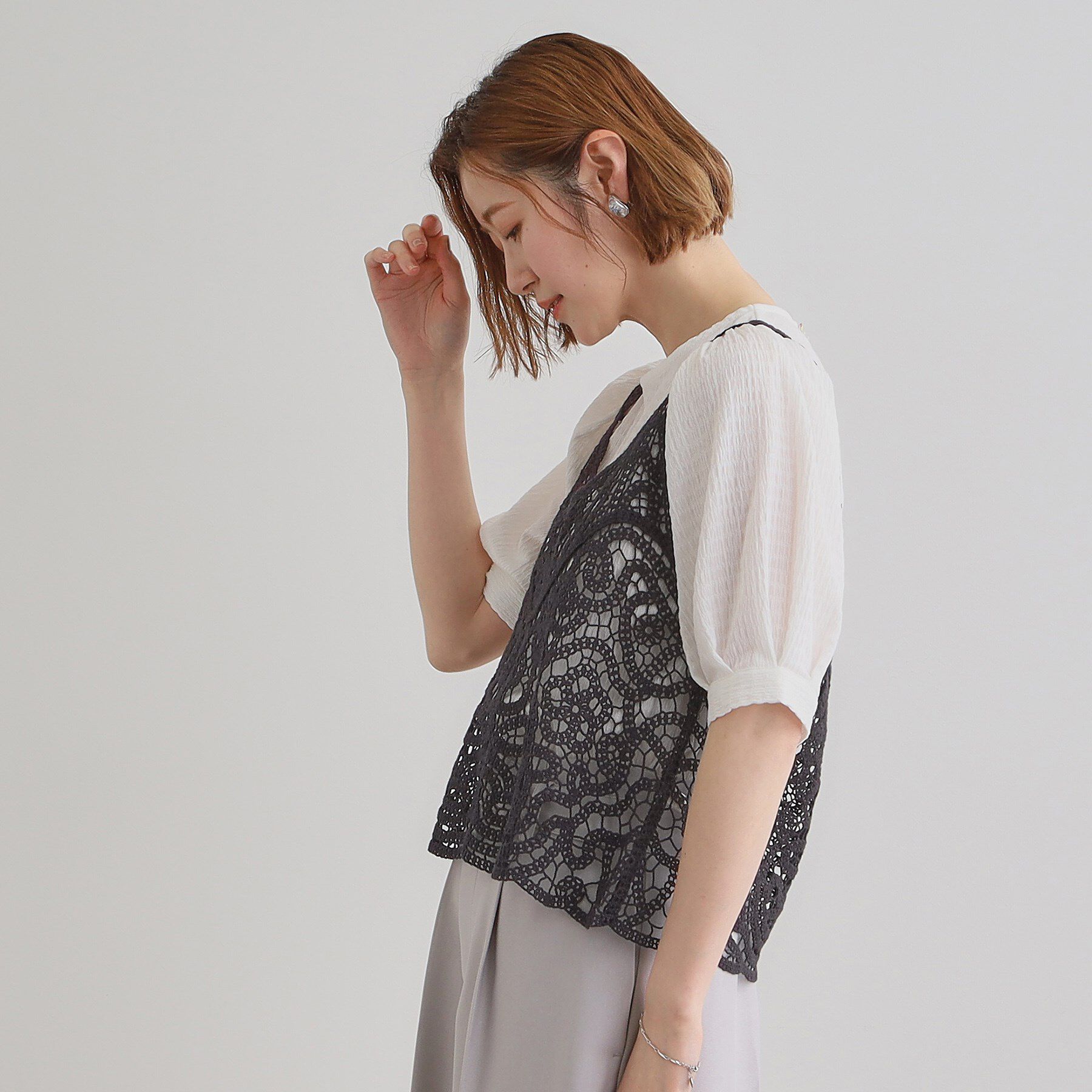 grove「1枚でお洒落に決まるレースビスチェ&times;ブラウスSET」|シャツ・ブラウス|