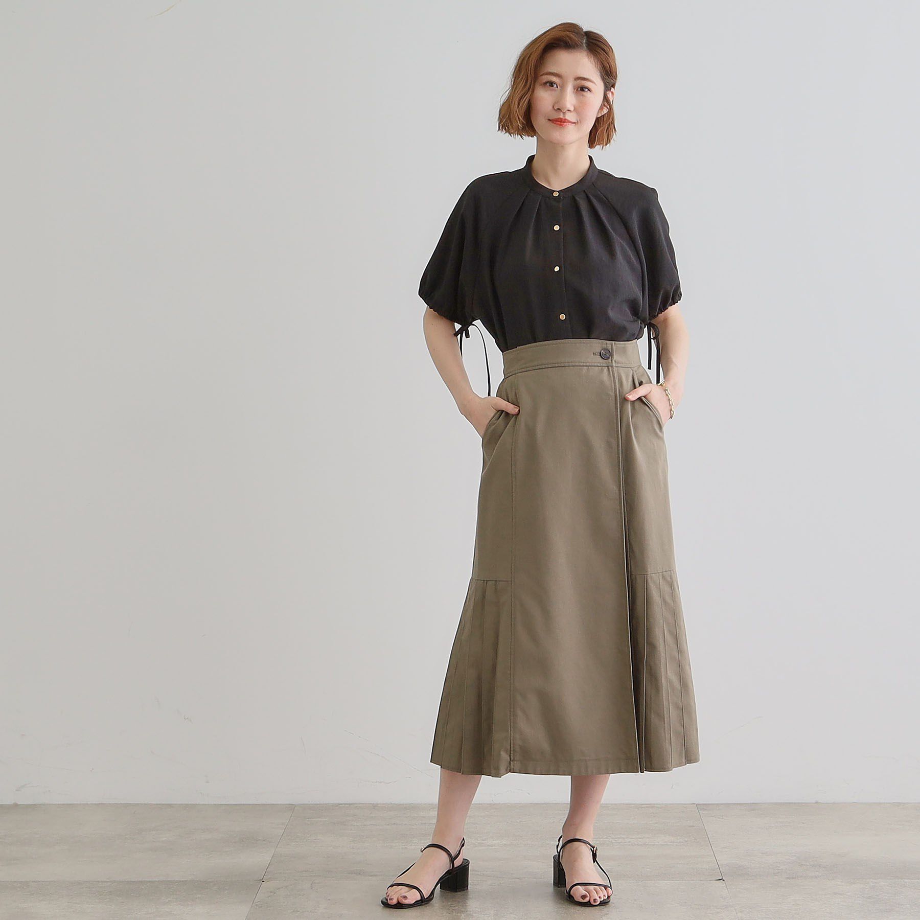 grove「【洗える・シワになりにくい】麻調スリーブドロストブラウス」|シャツ・ブラウス|