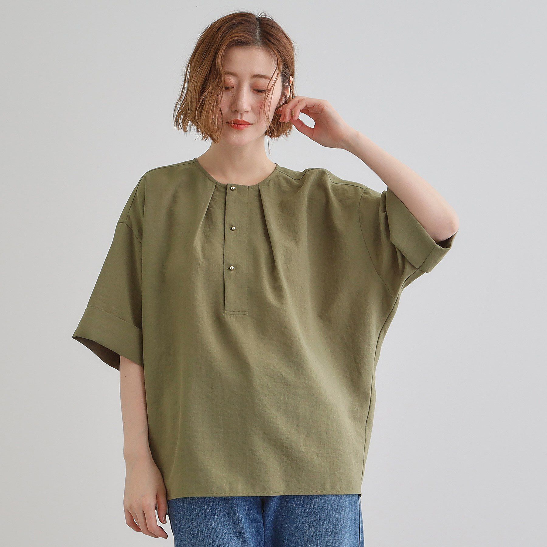 grove「ドルマンタックシャツ」|シャツ・ブラウス|カーキ(027)