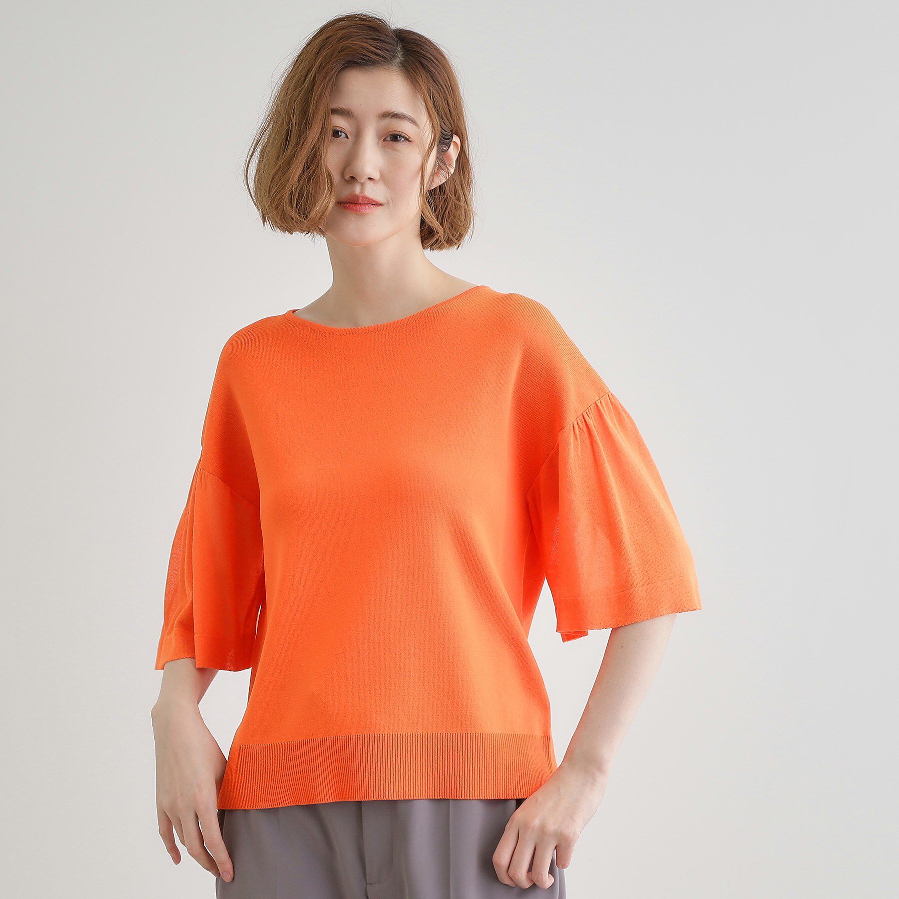 grove「【嬉しい機能付き】やわらかドライタッチシアーフレアスリーブニット」|ニット・セーター|