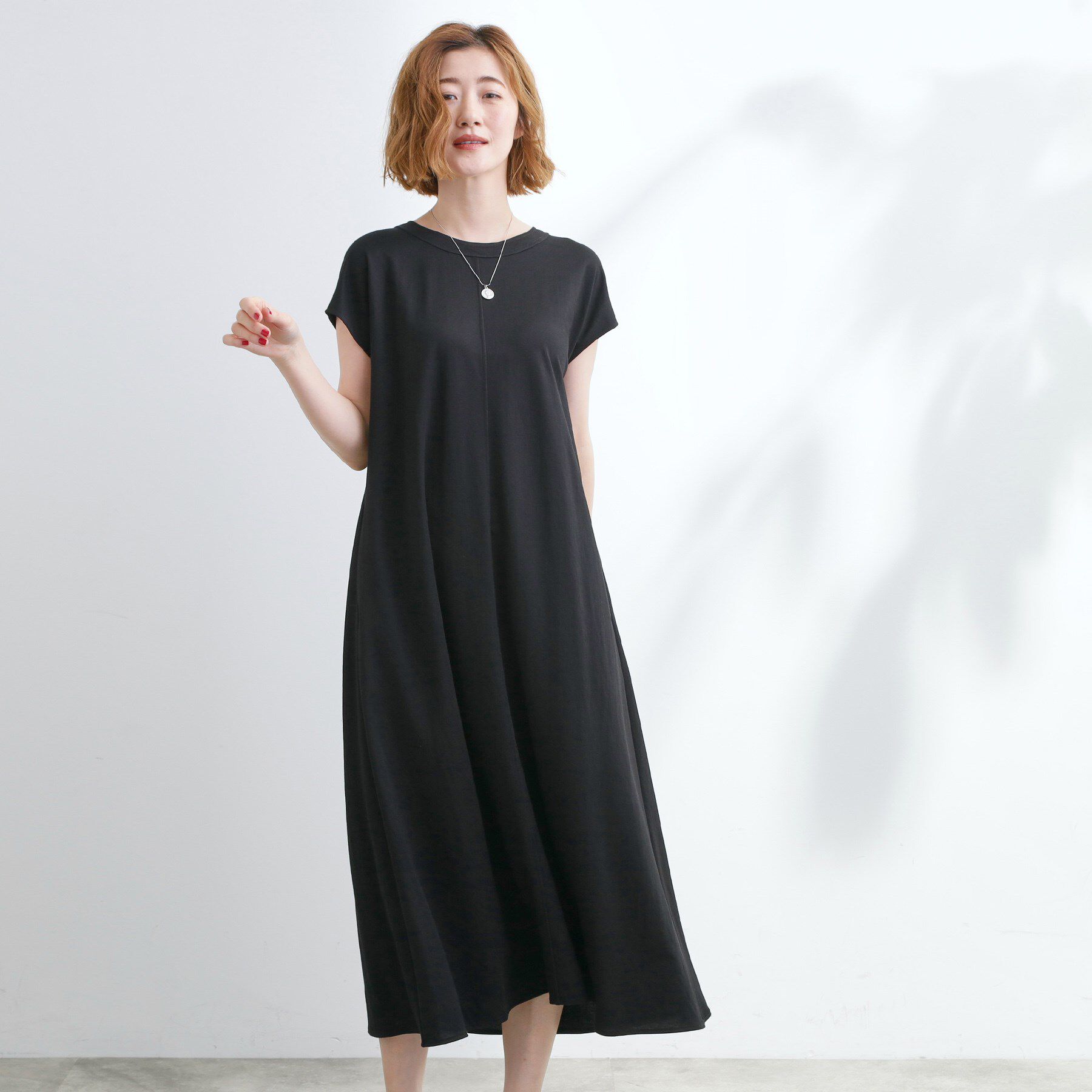 grove「【冷感・UV】モクロディフレンチスリーブワンピース」|ワンピース|ブラック(019)