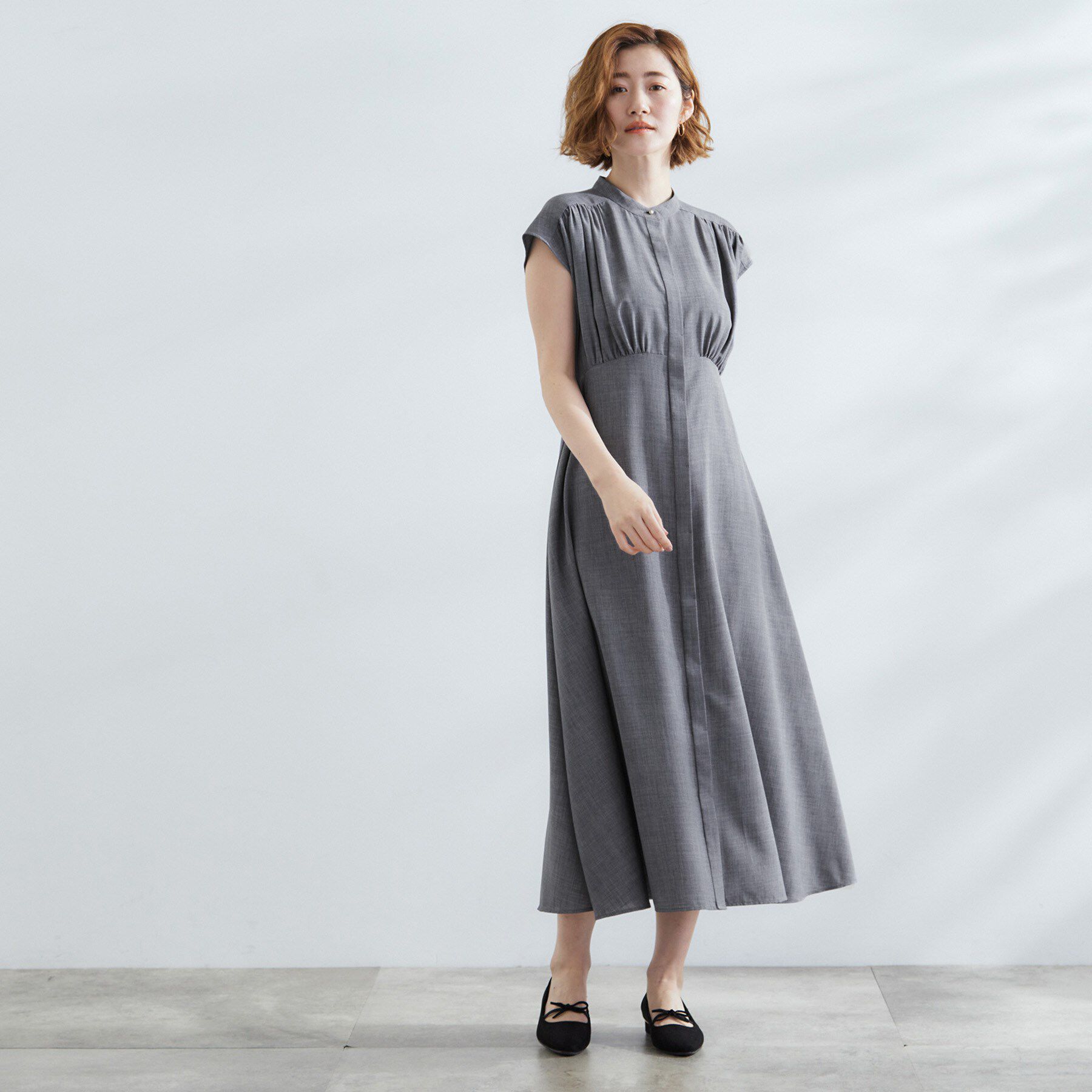 grove「ウエスト高見えでスタイルアップ　上品スタンドカラーシャツワンピース」|ワンピース|