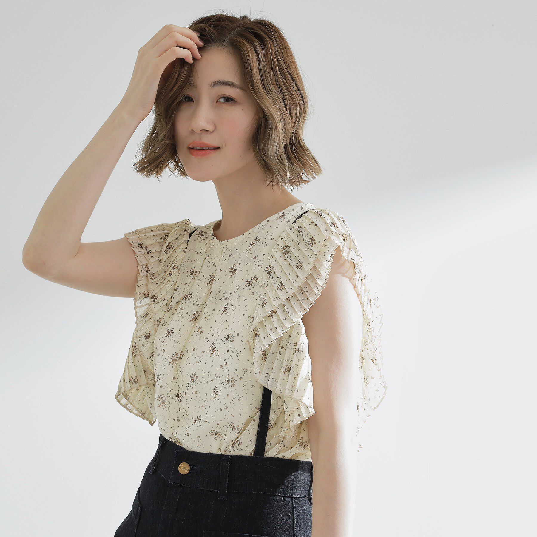 grove「プリーツが彩る 華やか花柄ブラウス」|シャツ・ブラウス|