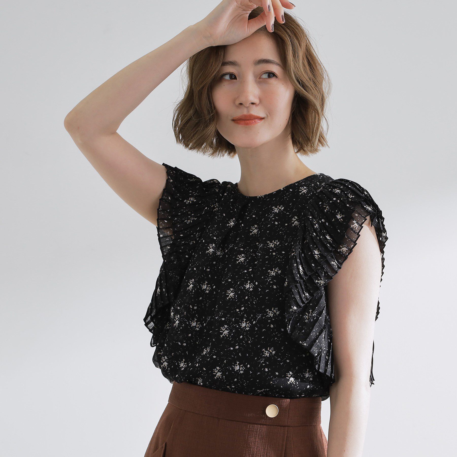 grove「プリーツが彩る 華やか花柄ブラウス」|シャツ・ブラウス|