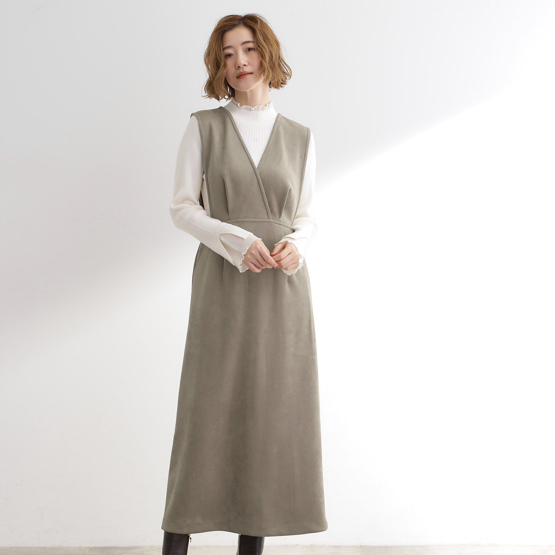 grove「【秋から冬まで活躍】スエードライクジャンパードレス」|ワンピース|