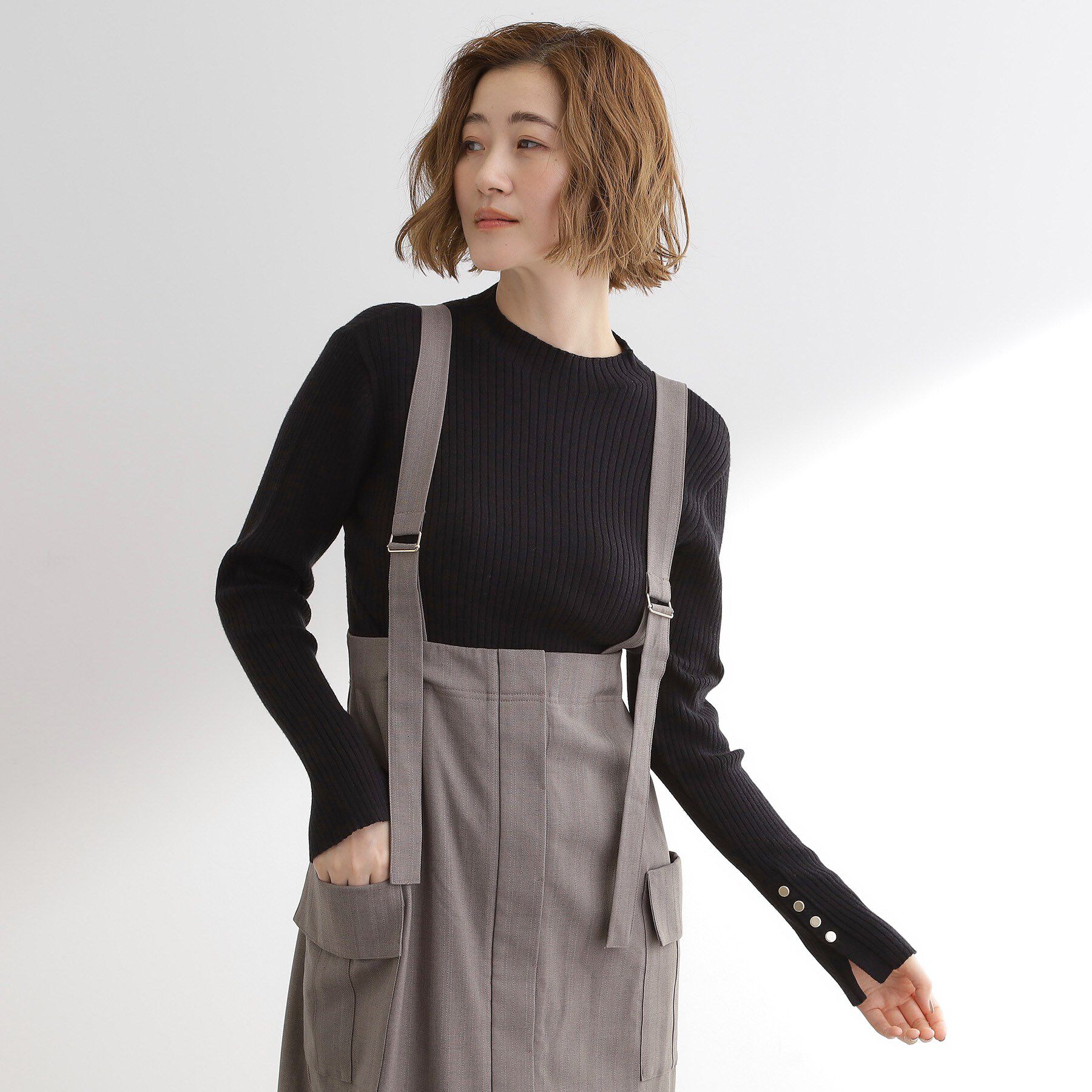 grove「【吸湿発熱／帯電防止】ハイネックリブプルオーバー」|ニット・セーター|ブラック(019)