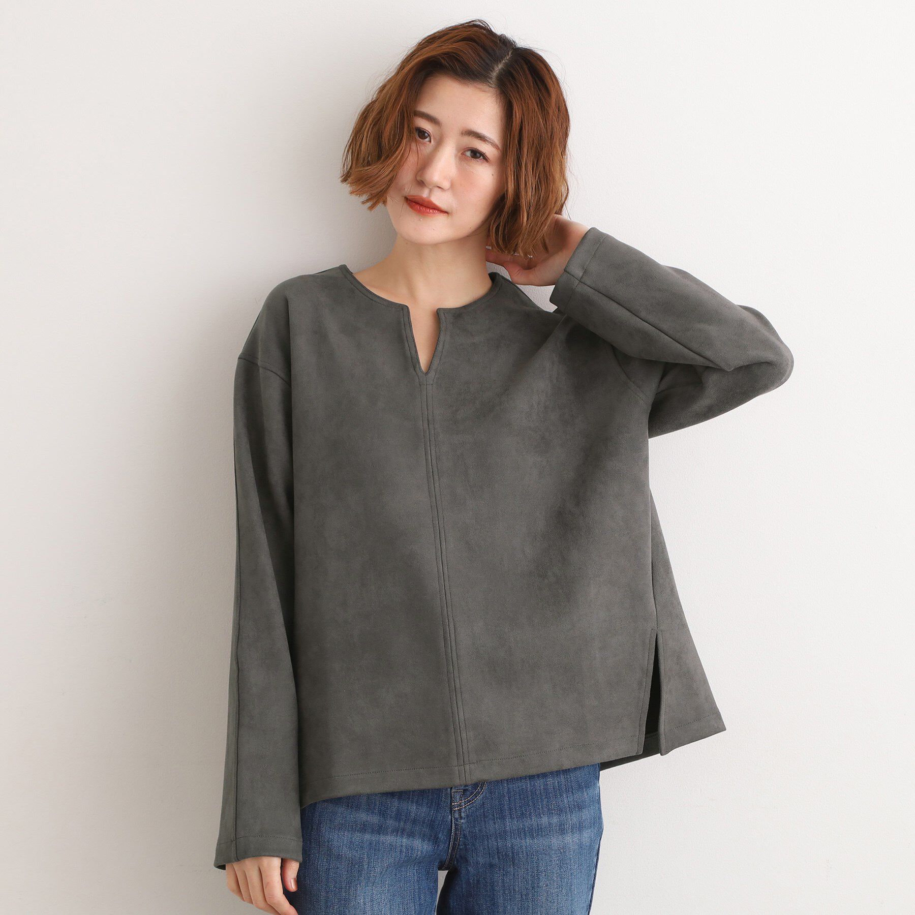 grove「スエード調キーネックプルオーバー」|Tシャツ・カットソー|