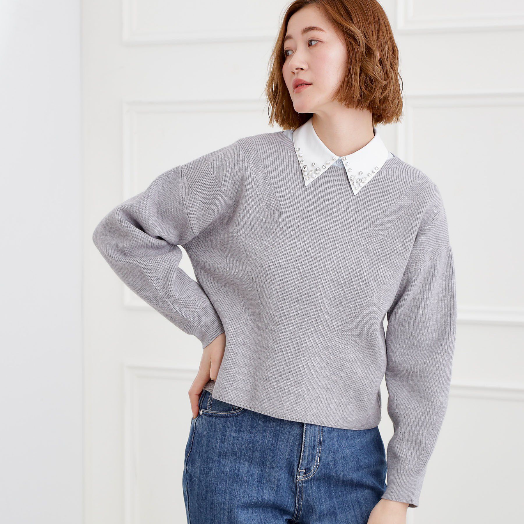grove「毎日着たくなる、もちもち畦編みニット」|ニット・セーター|グレー(012)