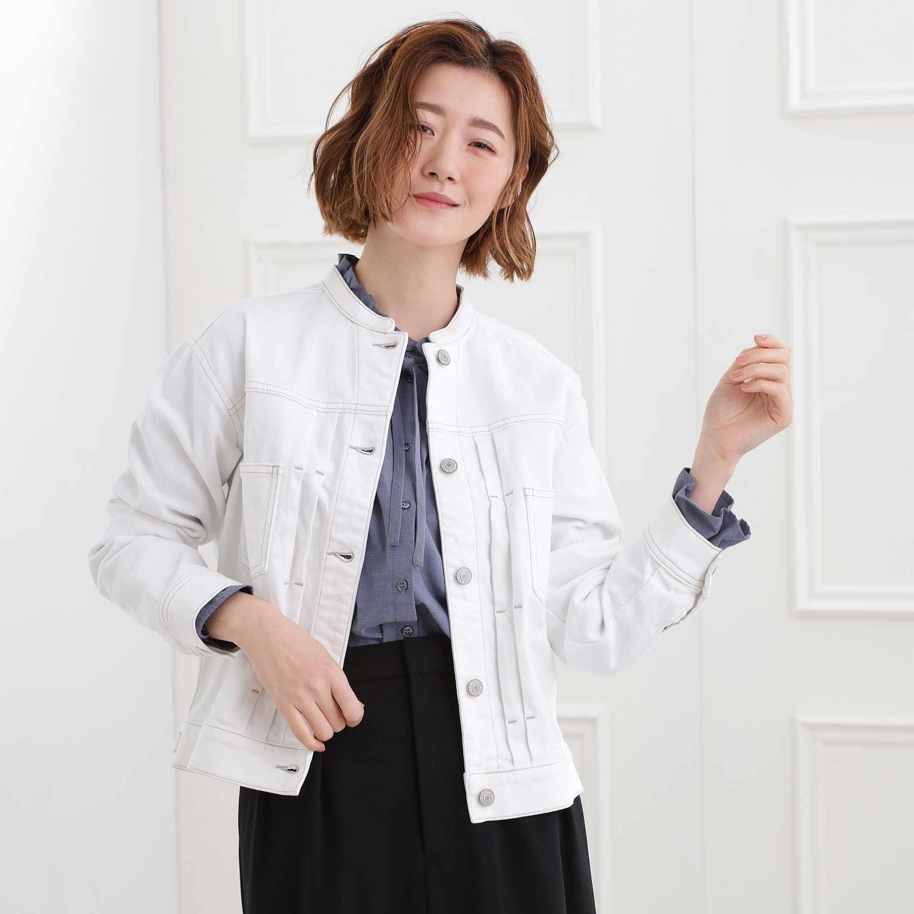 grove「ライトオンスストレッチデニムジャケット」|デニムジャケット|オフホワイト(003