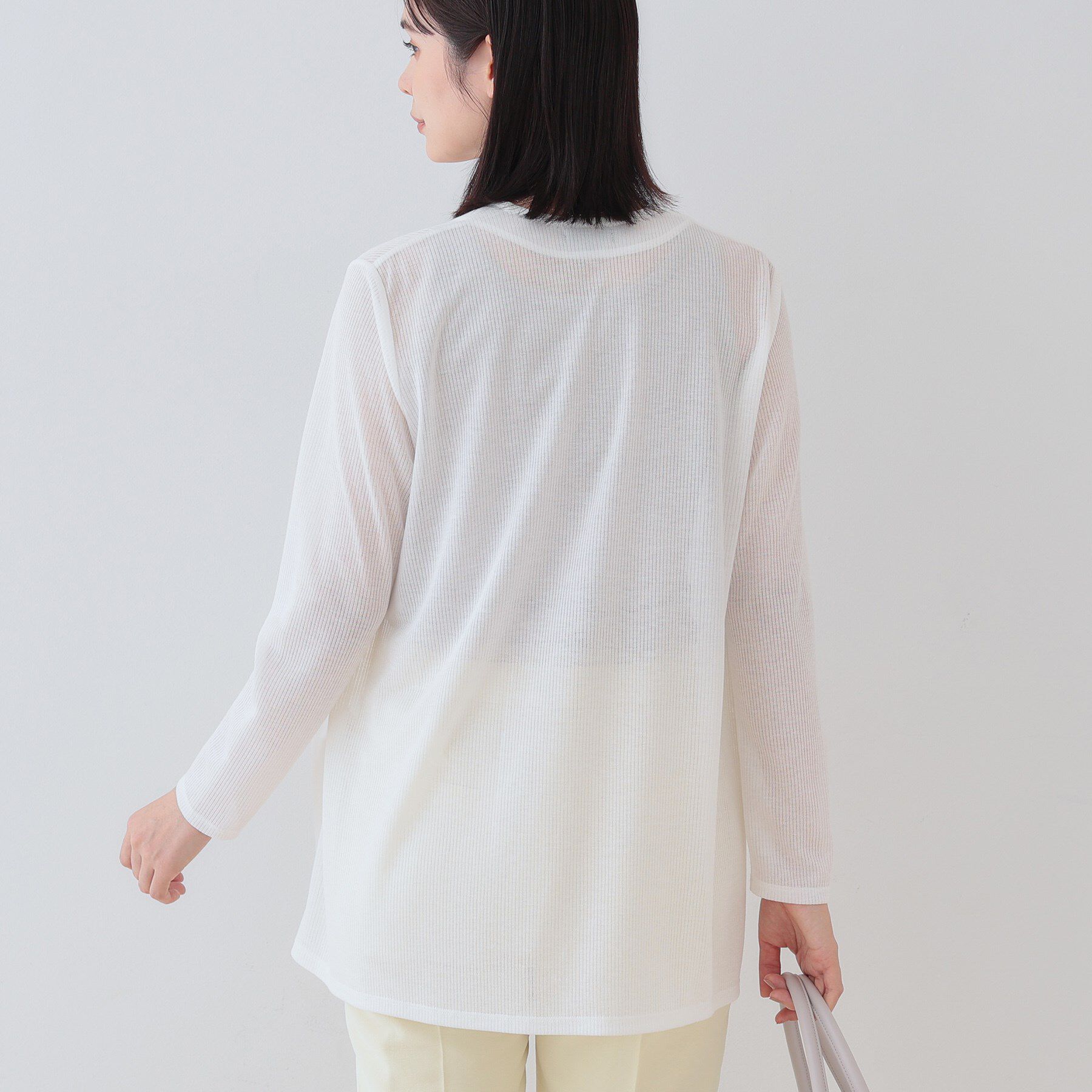 INDIVI「【洗える／シアーストライプ柄】着流しジャージカーディガン」|カーディガン|