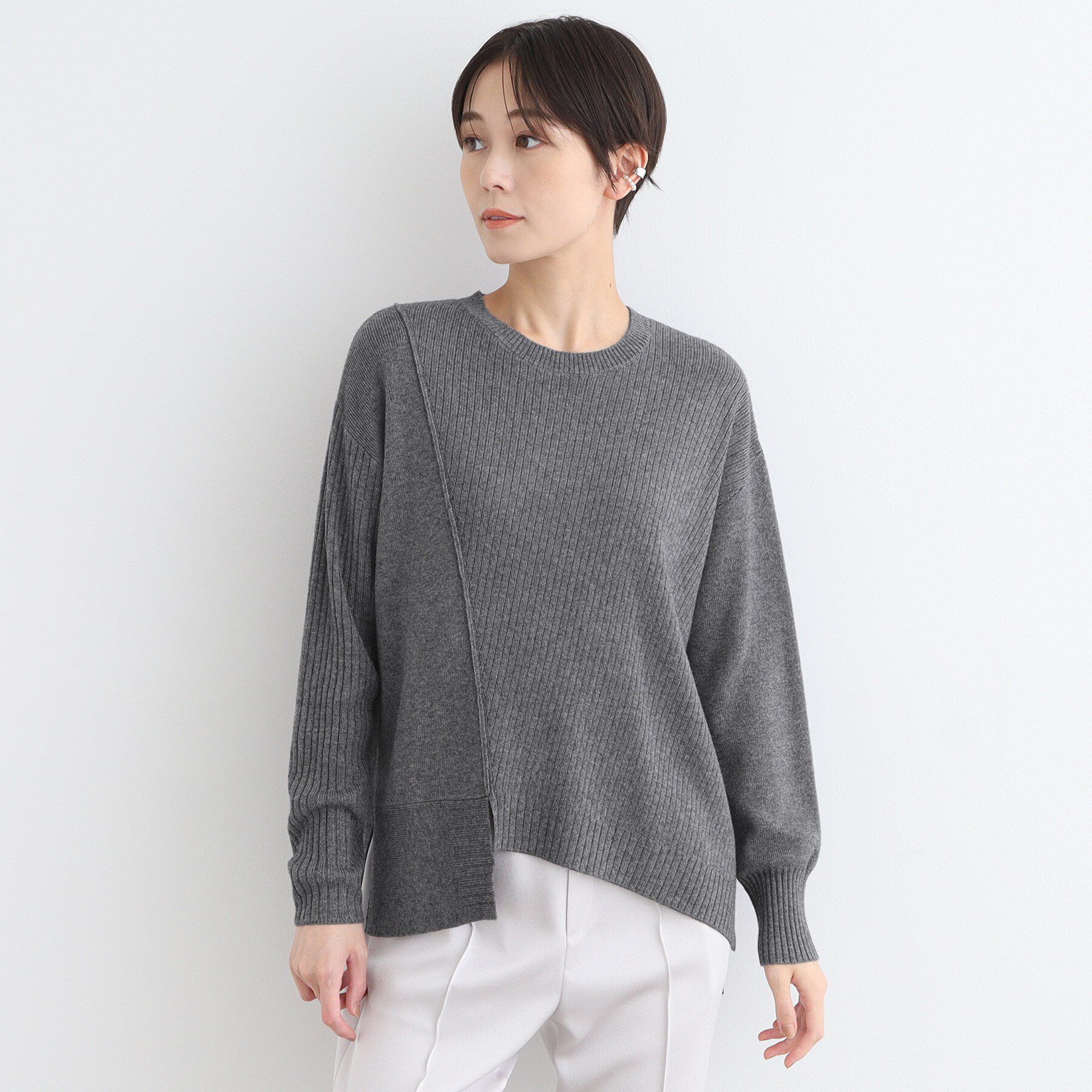 INDIVI「【洗える／ウール混】アシンメトリーデザインニット」|ニット・セーター|