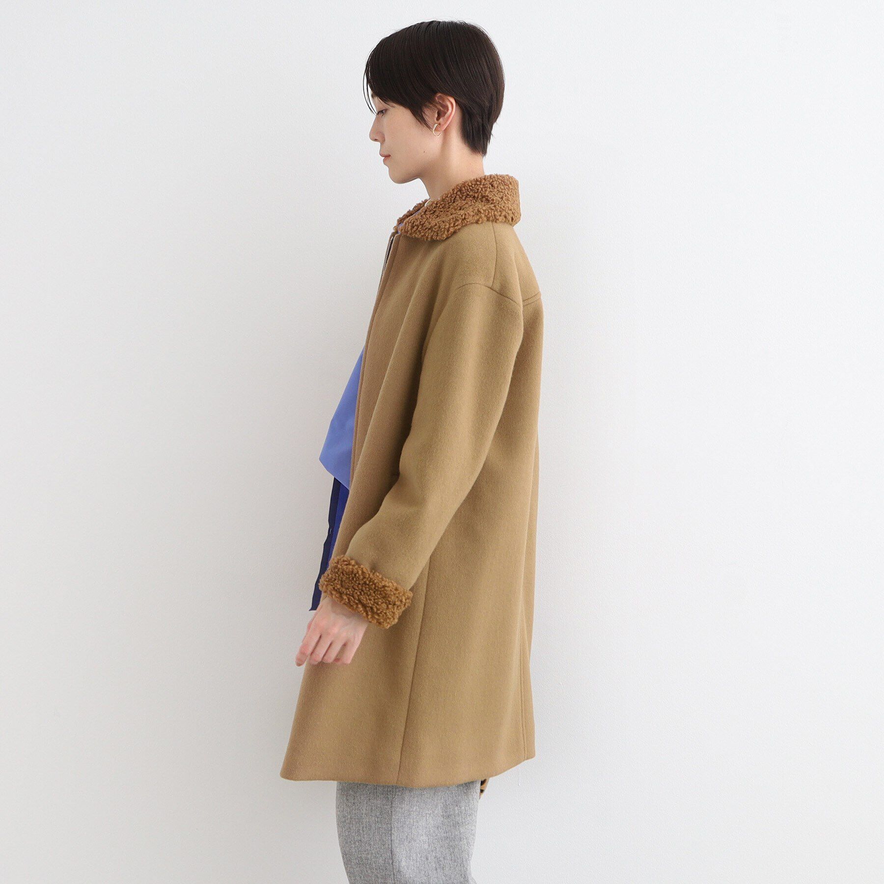 INDIVI「【トレンド◎】カーリーフェイクファーロングウール混コート」|ステンカラーコート|