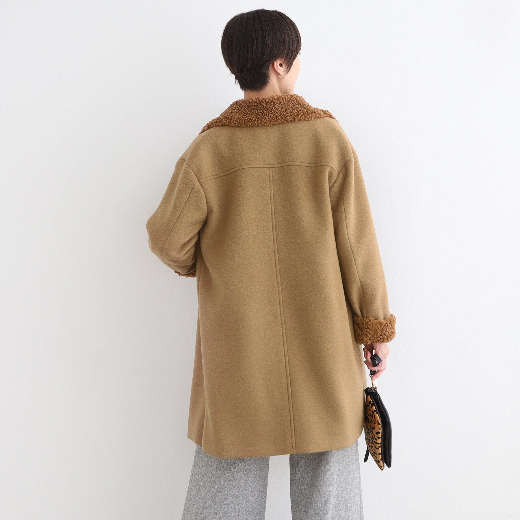 INDIVI「【トレンド◎】カーリーフェイクファーロングウール混コート」|ステンカラーコート|