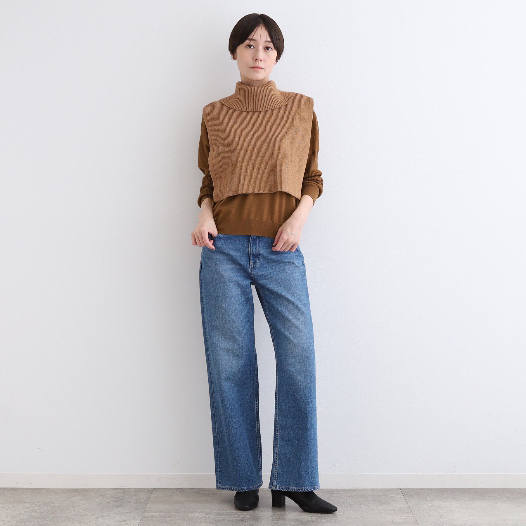 INDIVI「【ウール混】リブスリーブコンパクトニット」|ニット・セーター|